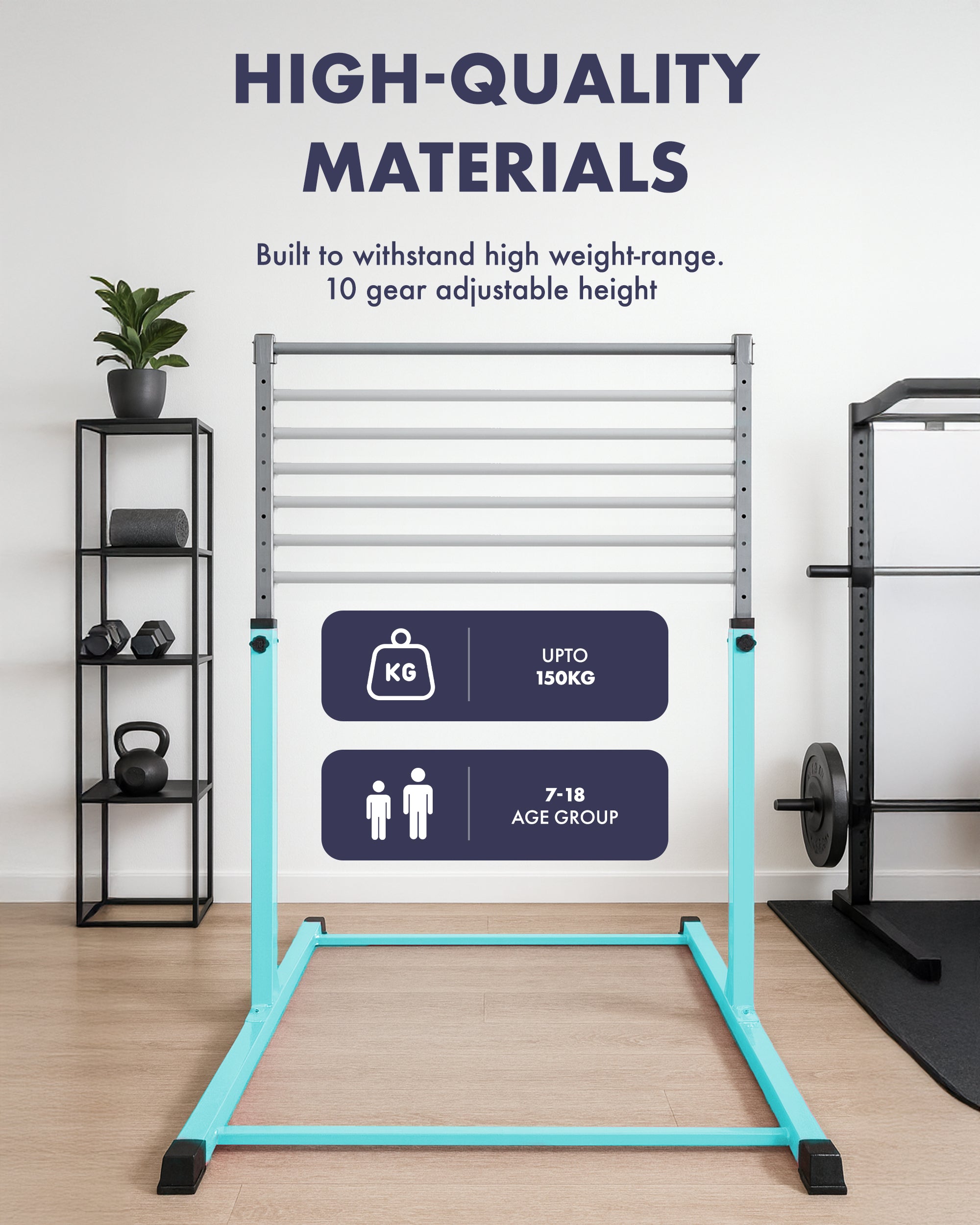 KAYMAN Foldable Large Gymnastics Horizontal Bar – Adjustable Height, Durable Iron Frame with Hand Protection Wrap