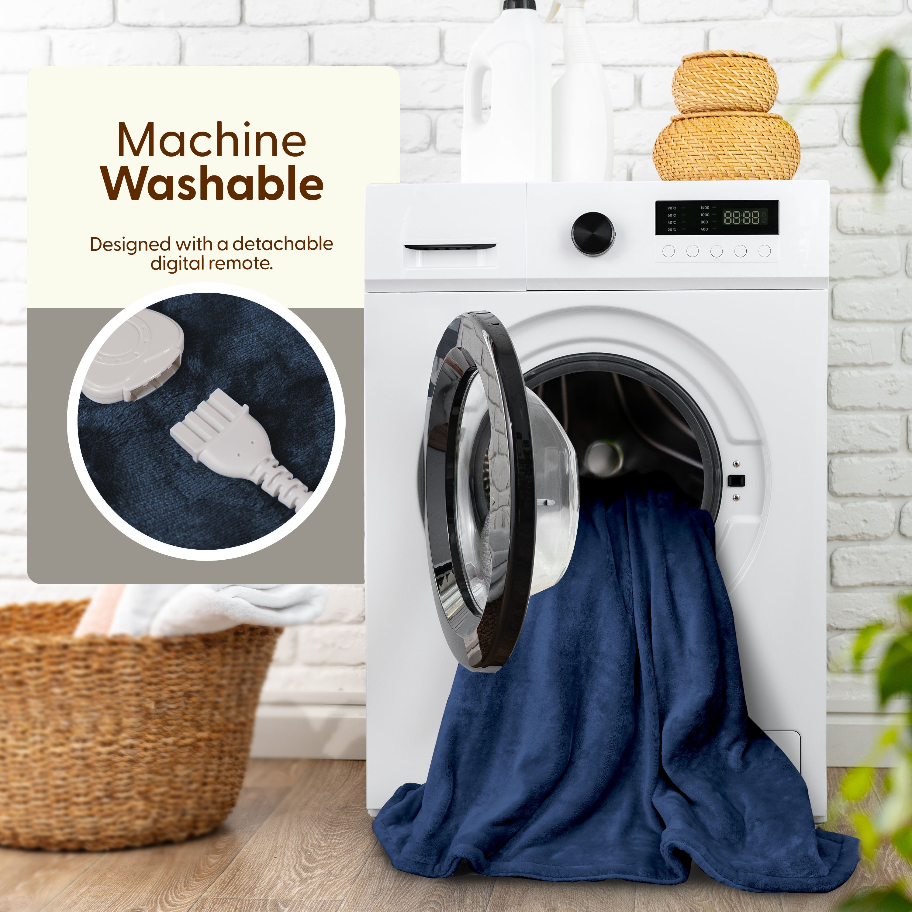Electric Heated Throw Blanket - Machine Washable Fleece Wool Duvet, 9 Heat Settings & Timer