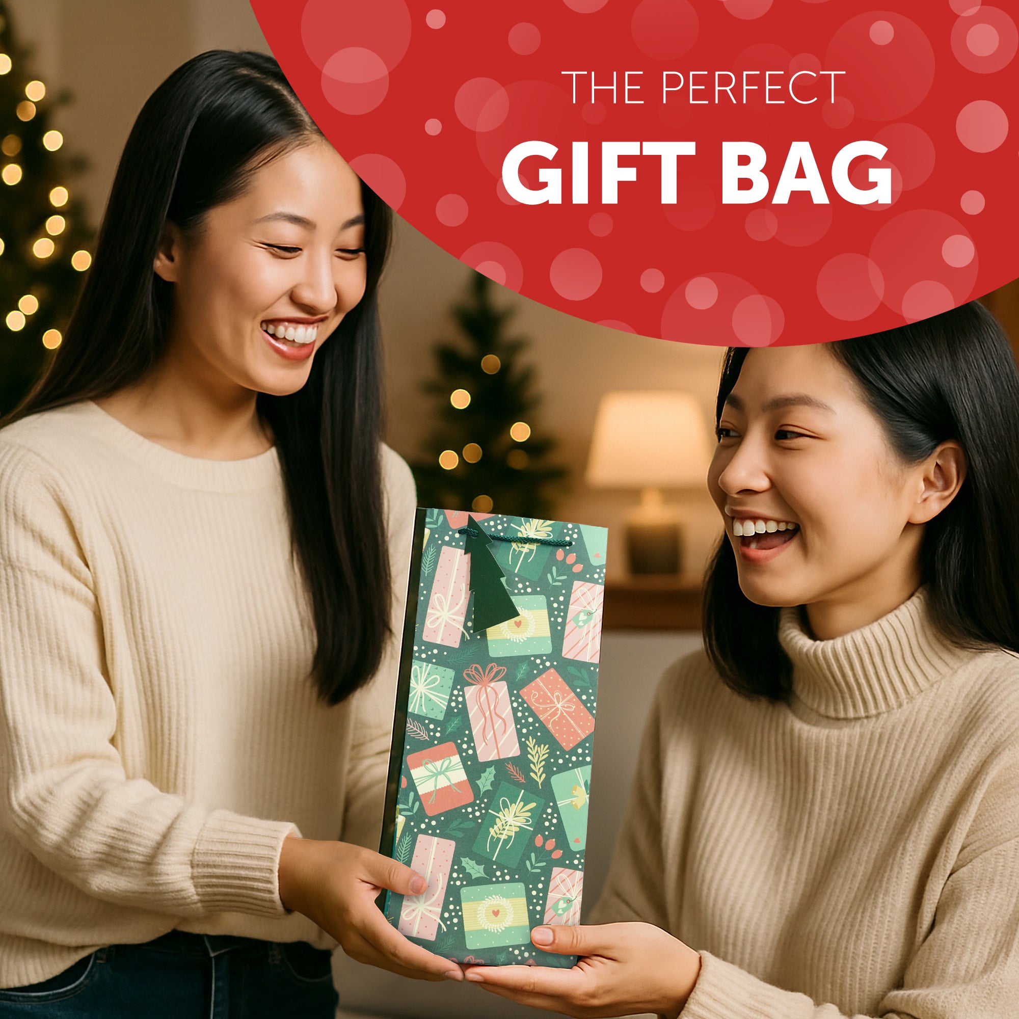 Kraft & Co - Christmas Wine Bottle Bag, 3 Festive Designs- Joy, Festive, Sparkle, Pack of 3