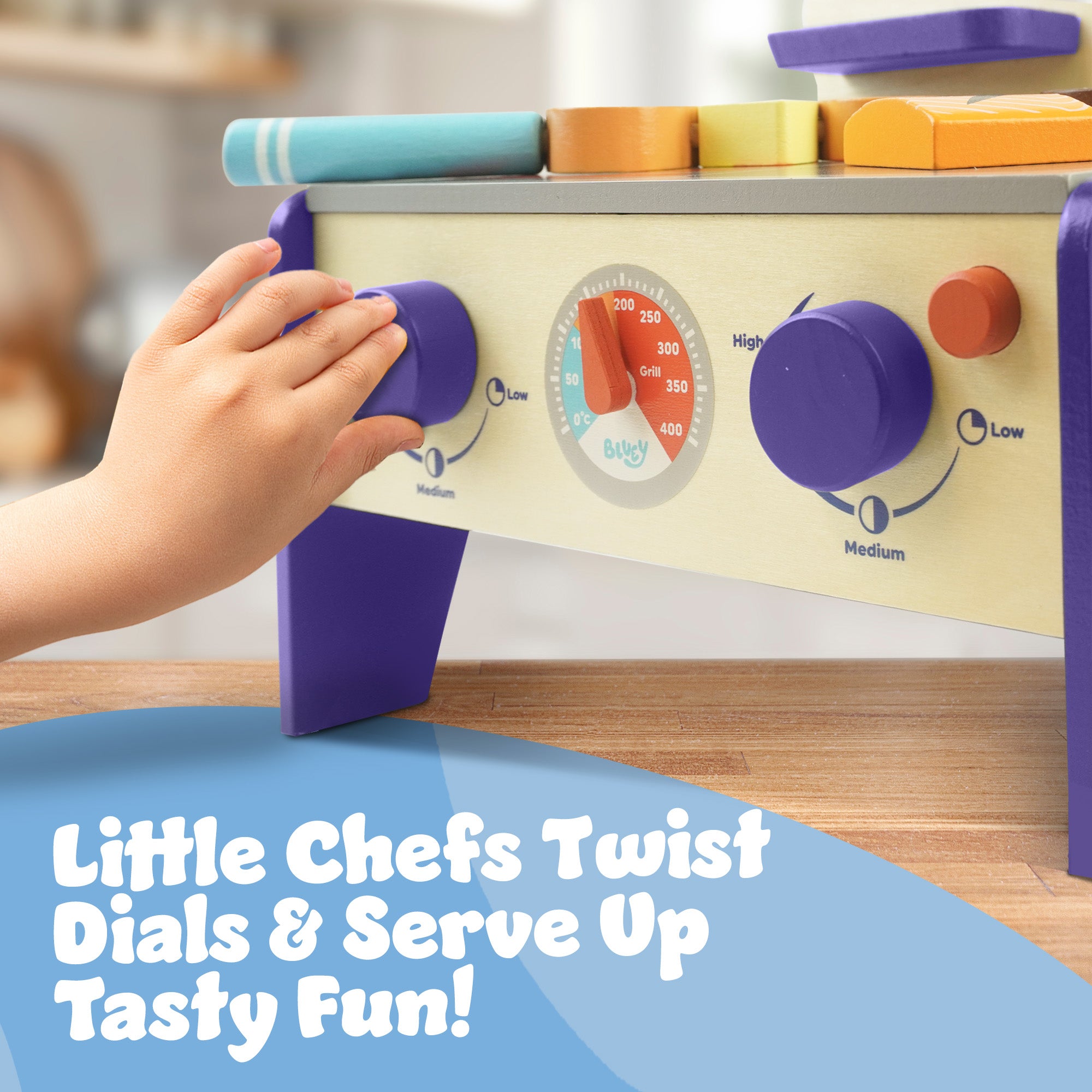 Bluey Wooden BBQ & Salad Playset - 33 Piece Colourful Pretend Cooking Toy for Kids 3+, FSC-Certified
