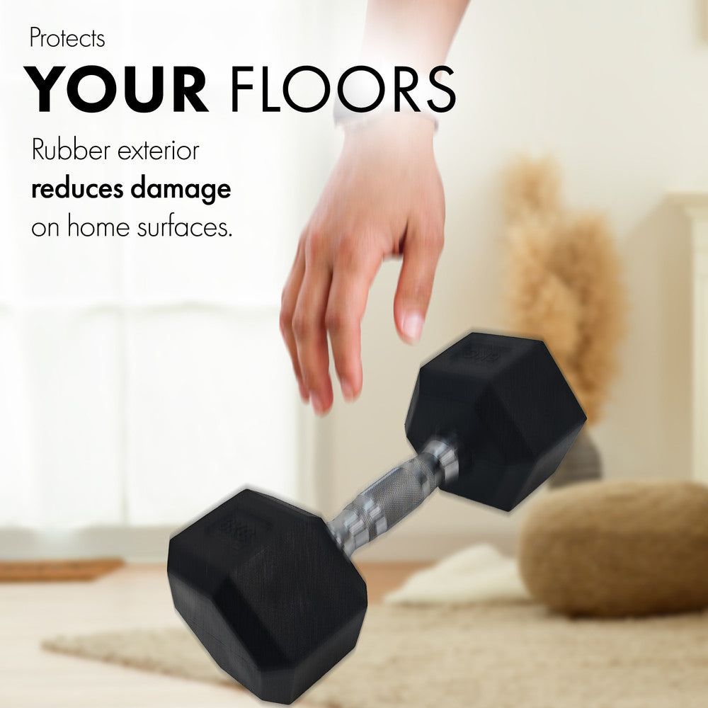 KAYMAN Rubber Hex Dumbbells Pair 10kg