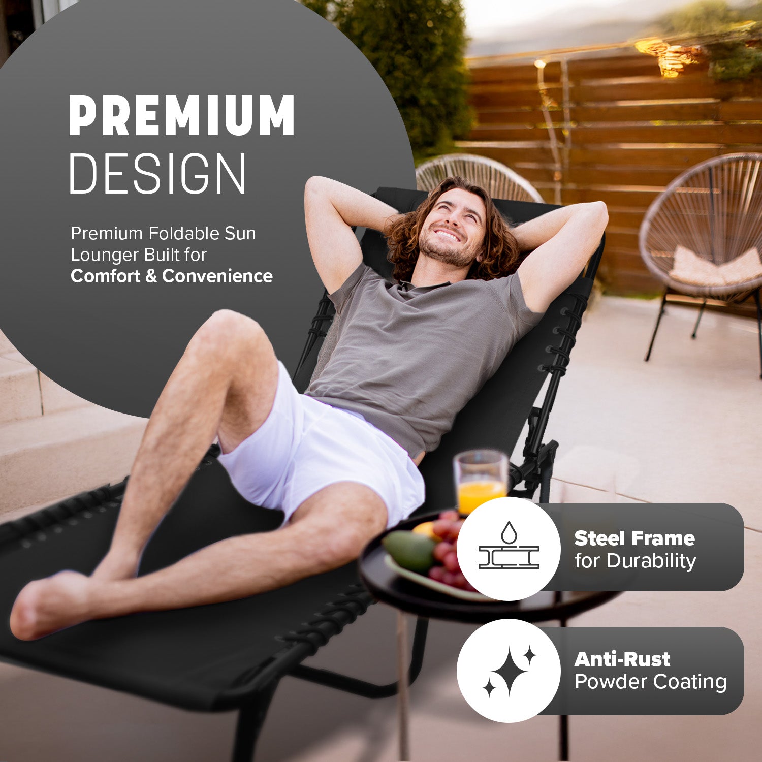 KEPLIN Foldable Recliner Sun Lounger - 600D Oxford Fabric - Adjustable Back and Leg Rests - Lightweight and Portable - Compact Space-Saving Design - Durable Outdoor Use - 190 x 65 x 30 cm