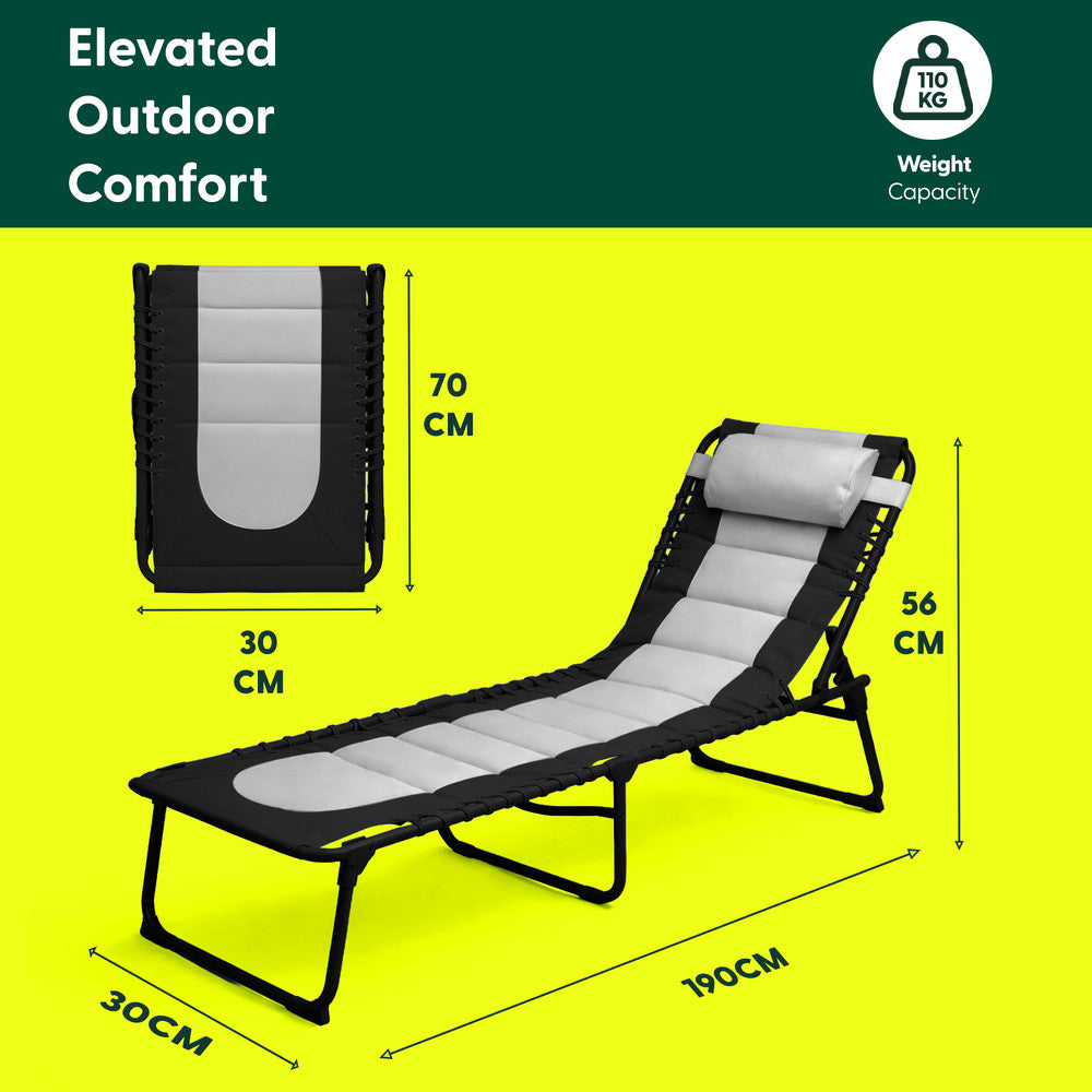 KEPLIN Foldable Sun Lounger Chair - Outdoor Garden Recliner with Color Block Design, 4 Position Adjustable Backrest, Padded 600D Oxford Fabric, Portable Patio Camping Deck Chair 110kg