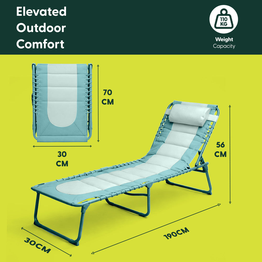 KEPLIN Foldable Sun Lounger Chair - Outdoor Garden Recliner with Color Block Design, 4 Position Adjustable Backrest, Padded 600D Oxford Fabric, Portable Patio Camping Deck Chair 110kg