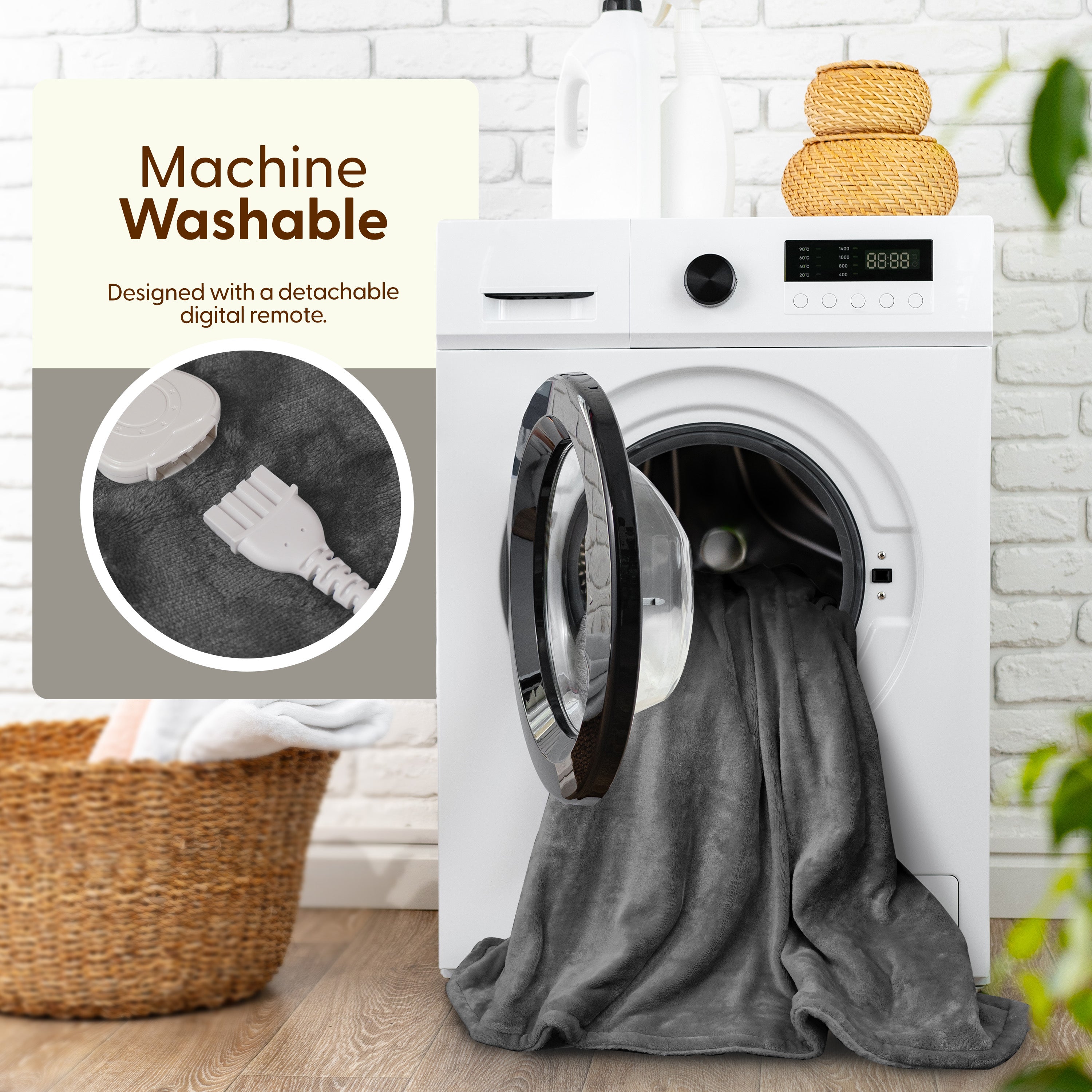 Electric Heated Throw Blanket - Machine Washable Fleece Wool Duvet, 9 Heat Settings & Timer