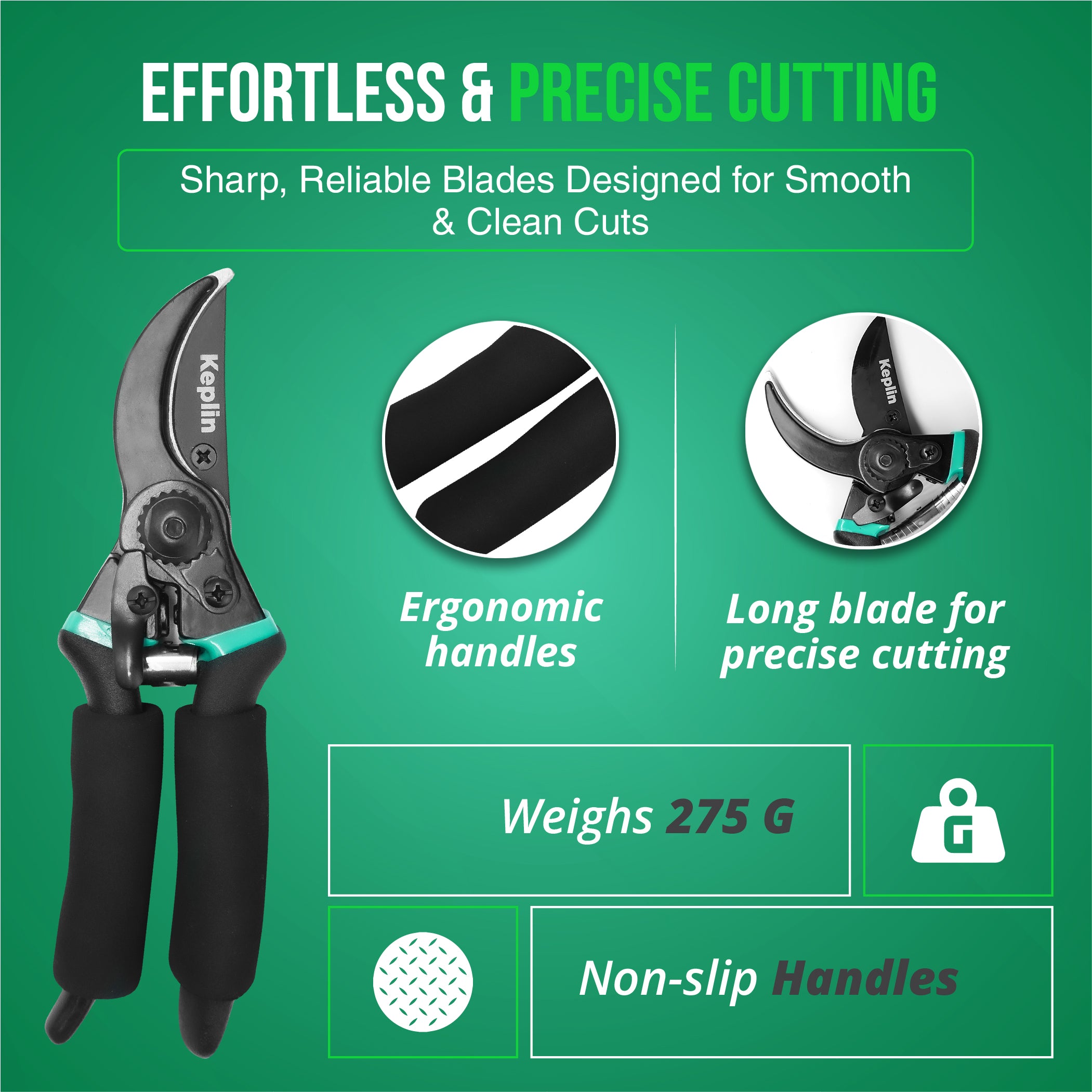 Keplin - 8" Garden Secateurs | Titanium Steel Blades, Drop Forged Aluminum Handles, Non-Slip Grip | Heavy Duty Pruning Shears for Gardening, Tree Branch Cutter with Sap Groove, Rust-Resistant