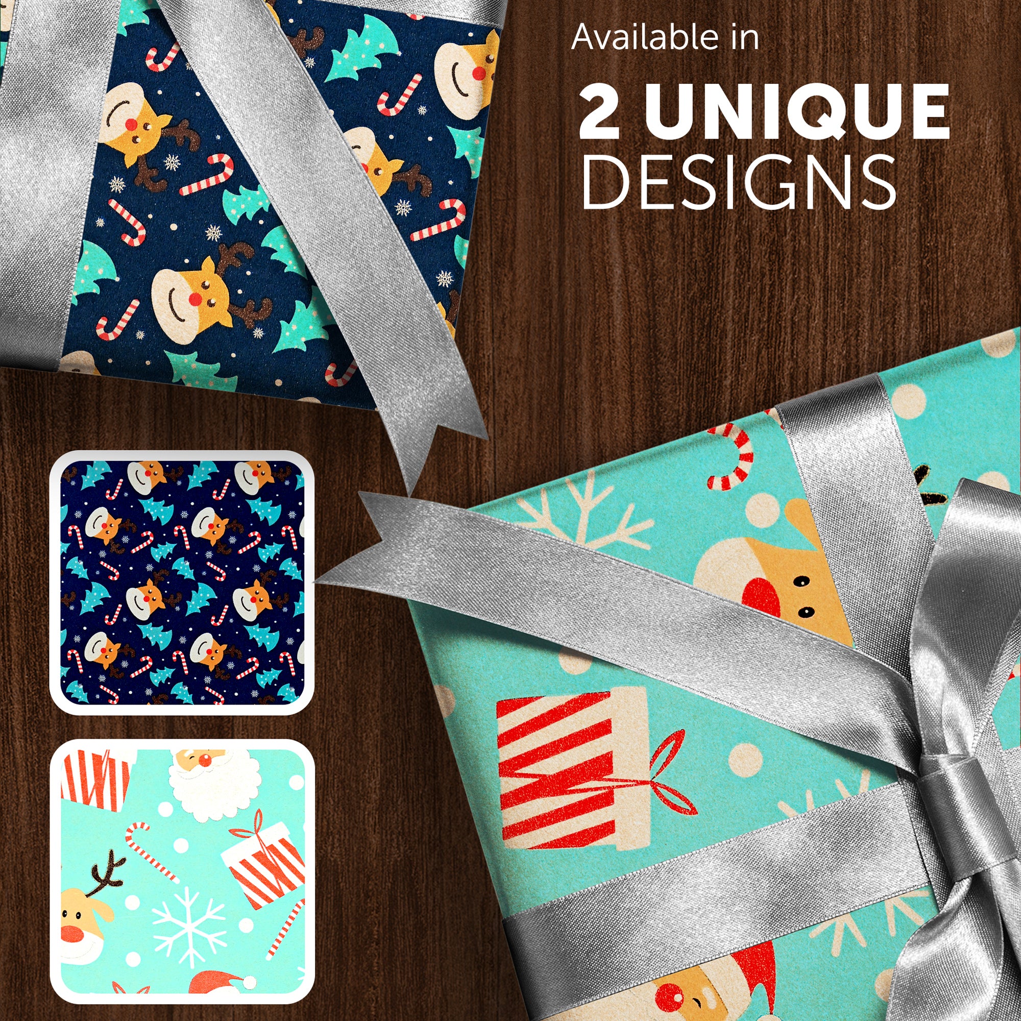 Kraft & Co 2 Pack Christmas Wrapping Paper Roll - Festive Designed Recyclable Kraft Paper, Perfect for Holiday Gifts, Arts & Crafts-Wrapping for a Merry Christmas (44.5cm x 25m)