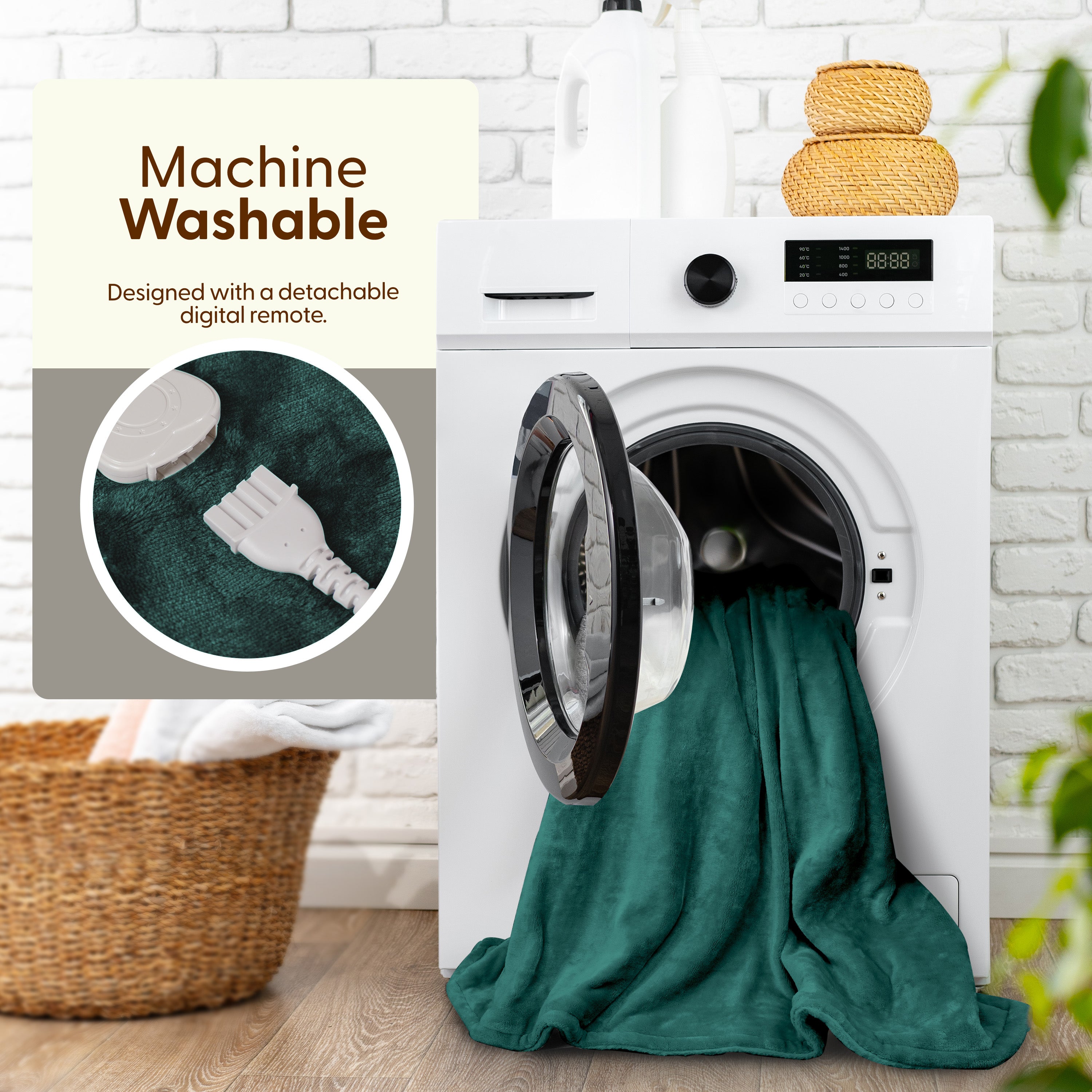 Electric Heated Throw Blanket - Machine Washable Fleece Wool Duvet, 9 Heat Settings & Timer