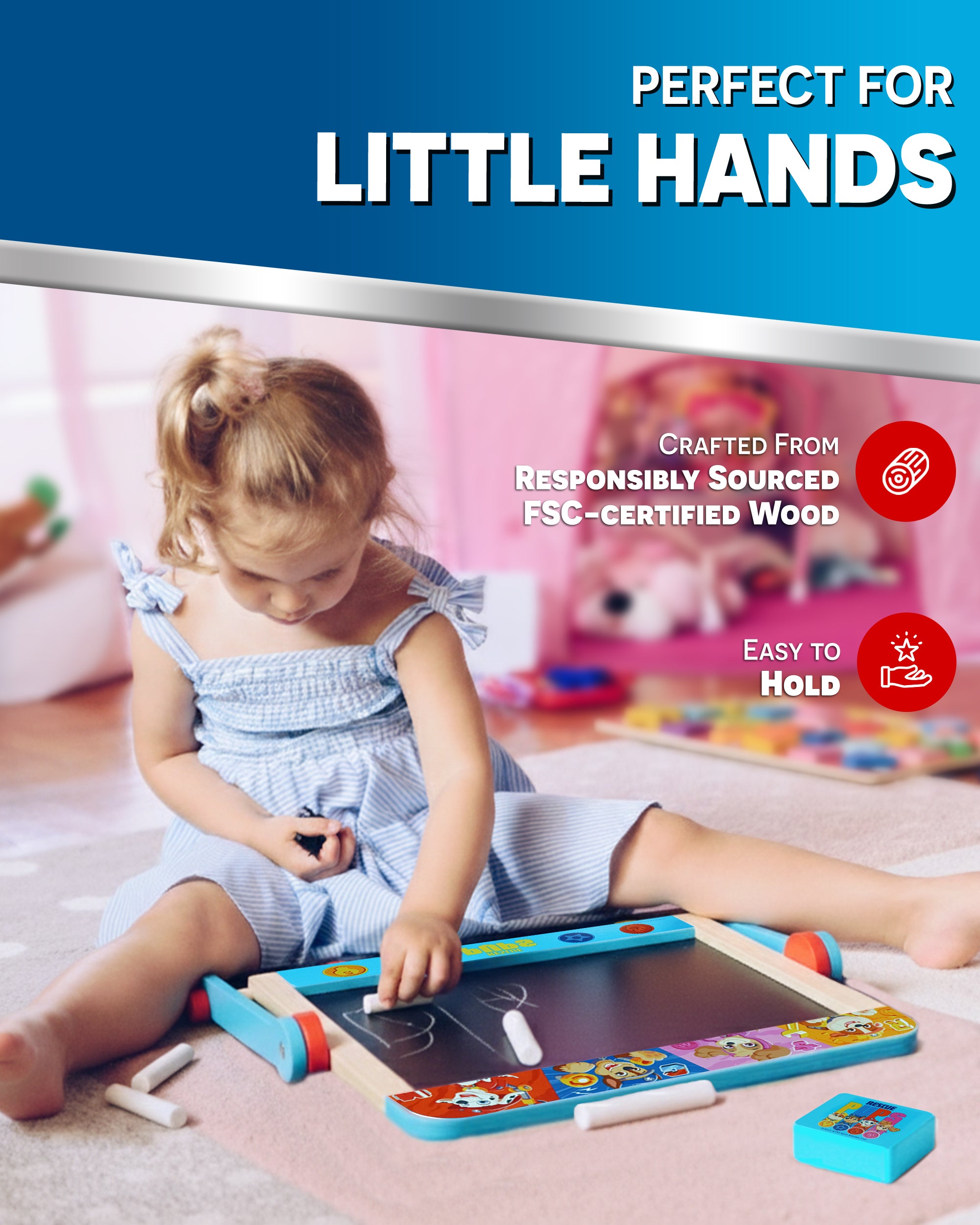 Paw Patrol Tabletop Easel for Kids – 2 in 1 Double-Sided Chalkboard and Whiteboard with Pen, Chalk & Eraser – Portable Drawing Board for Children