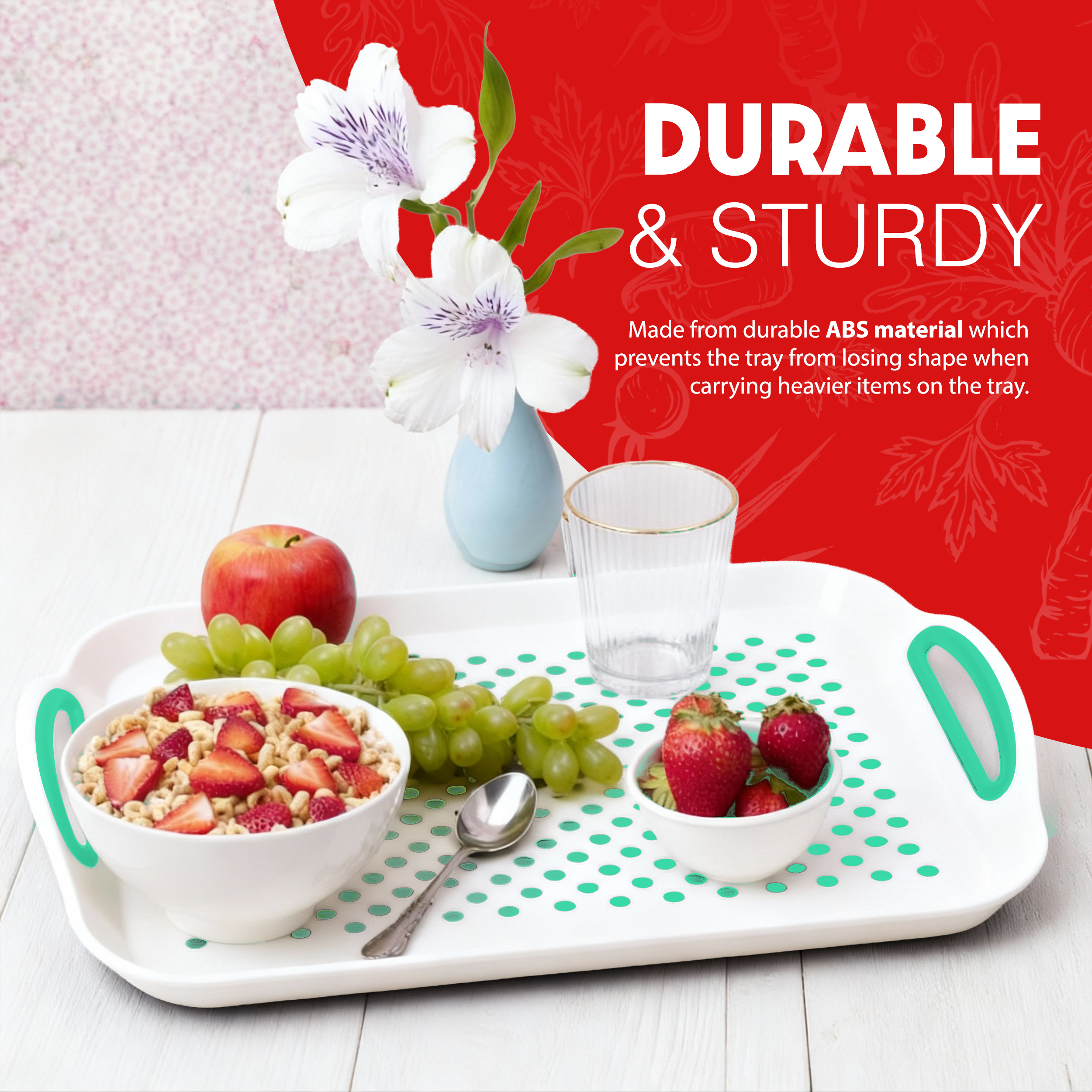 Essen 3-Pack Serving Tray Set – Non-Slip Lap Boards with Grip Handles, Ideal for Food Prep, Tea, Breakfast in Bed – Plastic Tray for Stable Dining – Dishwasher Safe