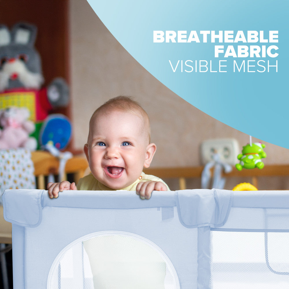 KIDOOLA Large Baby Playpen with Padded Frame & Mesh Walls – Includes Balls & Pull Rings for Indoor & Outdoor Fun (127 x 127 x 65 cm)