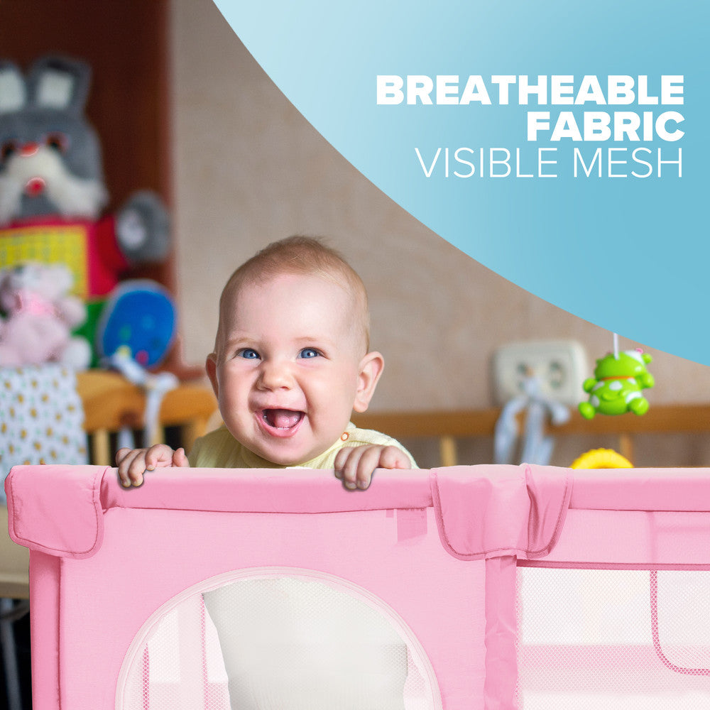 KIDOOLA Large Baby Playpen with Padded Frame & Mesh Walls – Includes Balls & Pull Rings for Indoor & Outdoor Fun (127 x 127 x 65 cm)