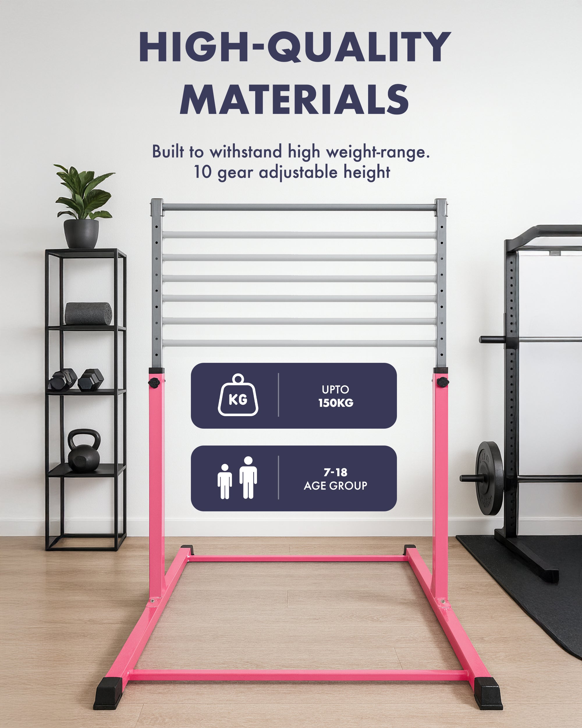 KAYMAN Foldable Large Gymnastics Horizontal Bar – Adjustable Height, Durable Iron Frame with Hand Protection Wrap