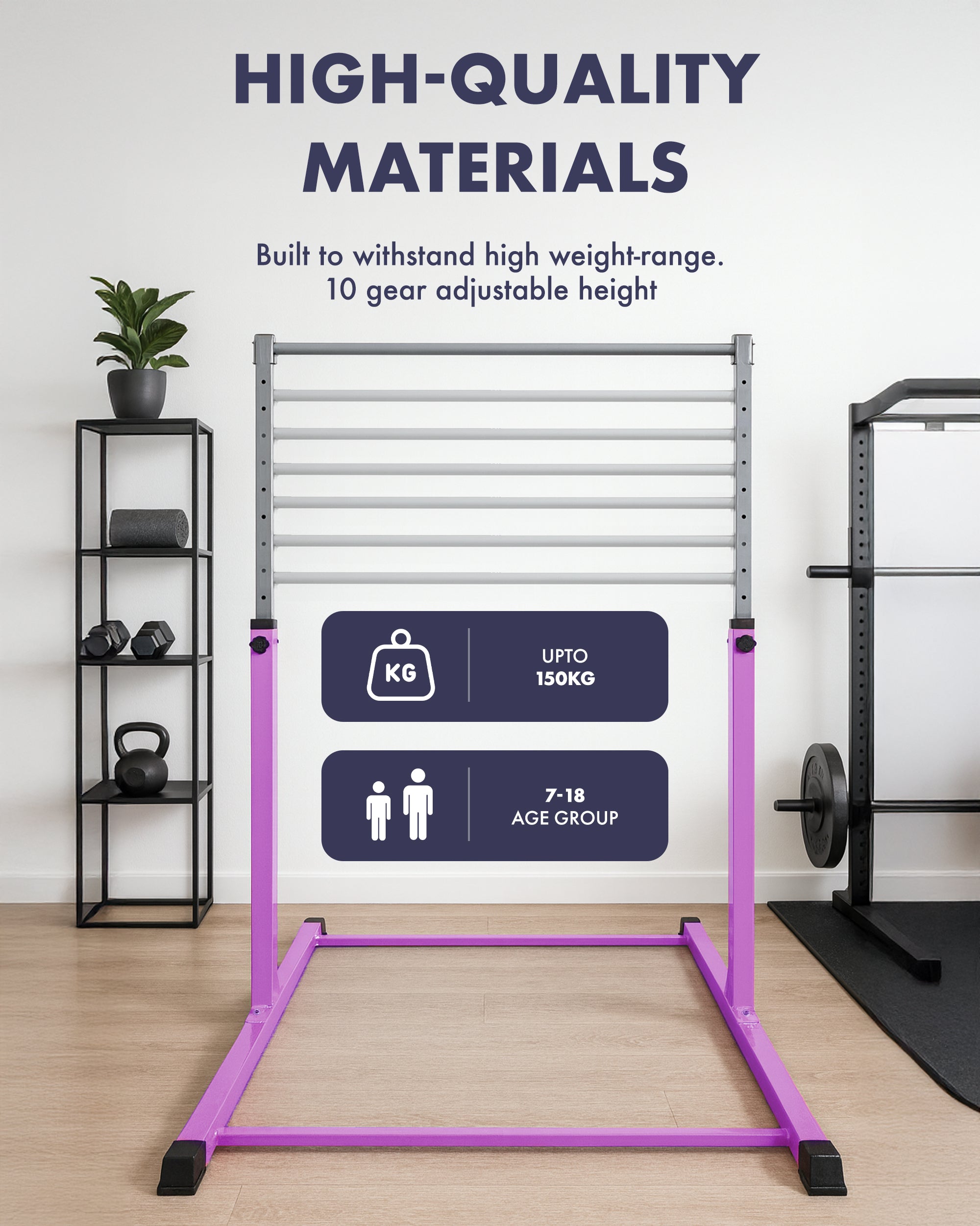 KAYMAN Foldable Large Gymnastics Horizontal Bar – Adjustable Height, Durable Iron Frame with Hand Protection Wrap