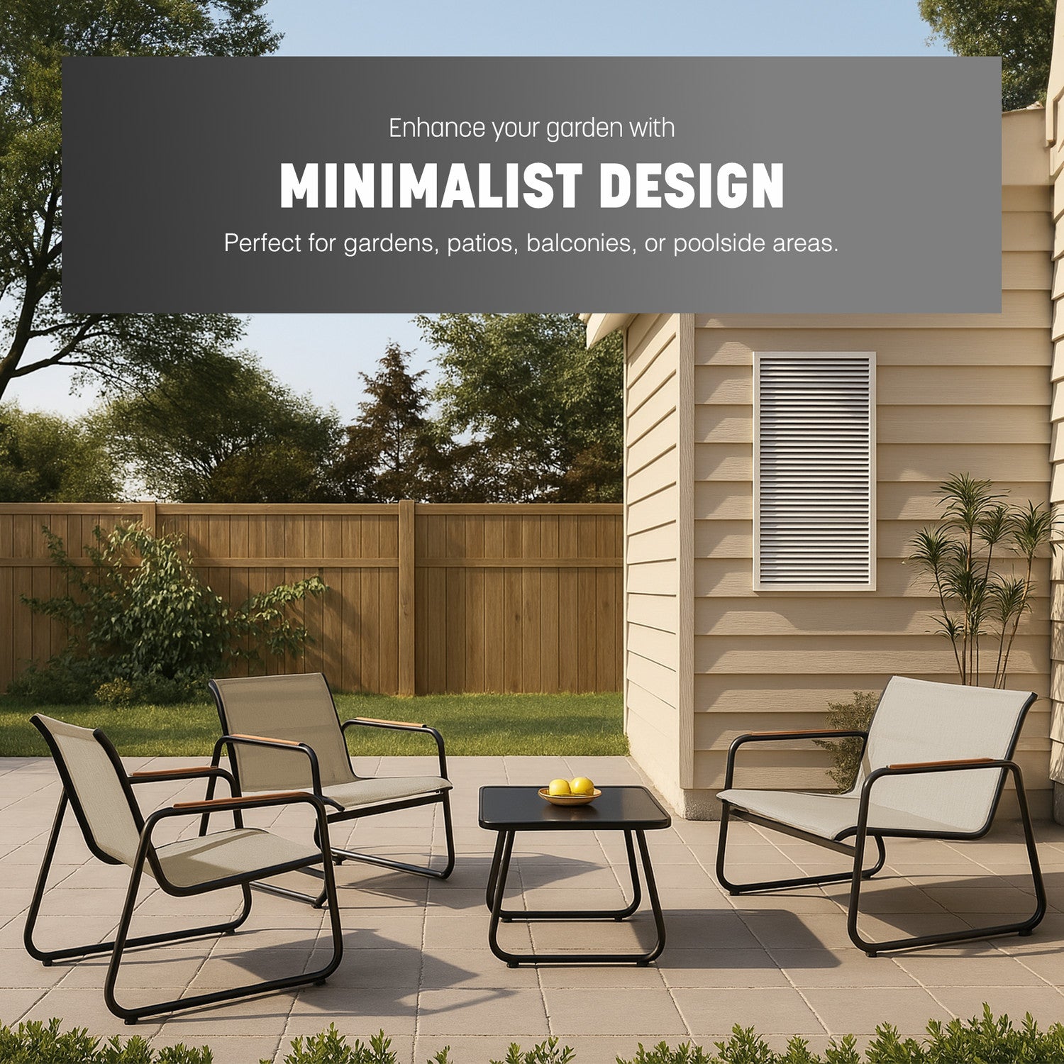 KEPLIN 4PC Conversation Set - Mesh Garden Furniture Set – Modern Outdoor Patio Seating – Easy Assembly – Comfortable & Durable – Stylish Design – Ideal for Gardens, Balconies, Poolside