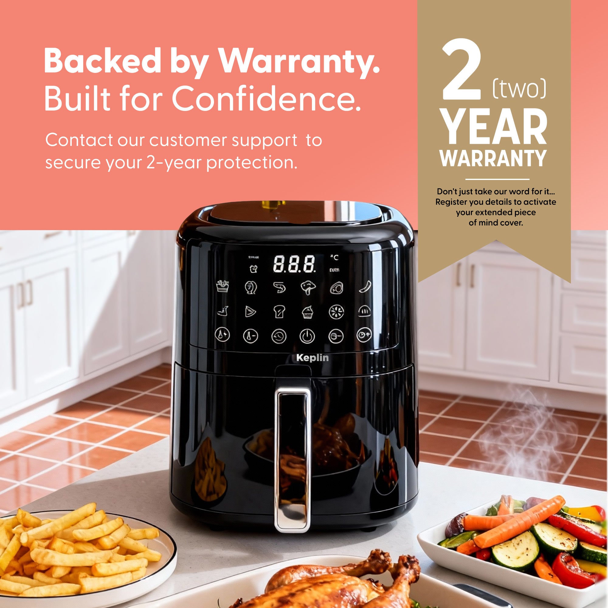 Keplin 4.5L Digital Air Fryer – 12 Smart Cooking Presets, Touchscreen Air Fryer for Healthy Low-Oil Cooking, Exclusive Heating Tech, Energy Saving, Easy-Clean Non-Stick Basket - 2 Year Warranty