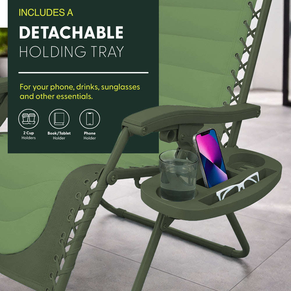 KEPLIN 2 Pack XXL Premium Heavy-Duty Colour Block Zero Gravity Chairs, Adjustable Headrest, Cup & Phone Holder, Foldabl