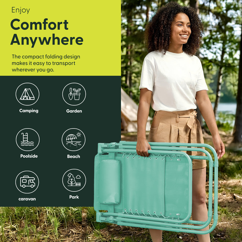 KEPLIN Set of 2 Heavy Duty Monocolour and Basic Textoline Zero Gravity Chairs for Garden Light Reclining Patio Sun loungers Easy to Clean Adjustable Head Rest Foldable with Cup & Phone Holder