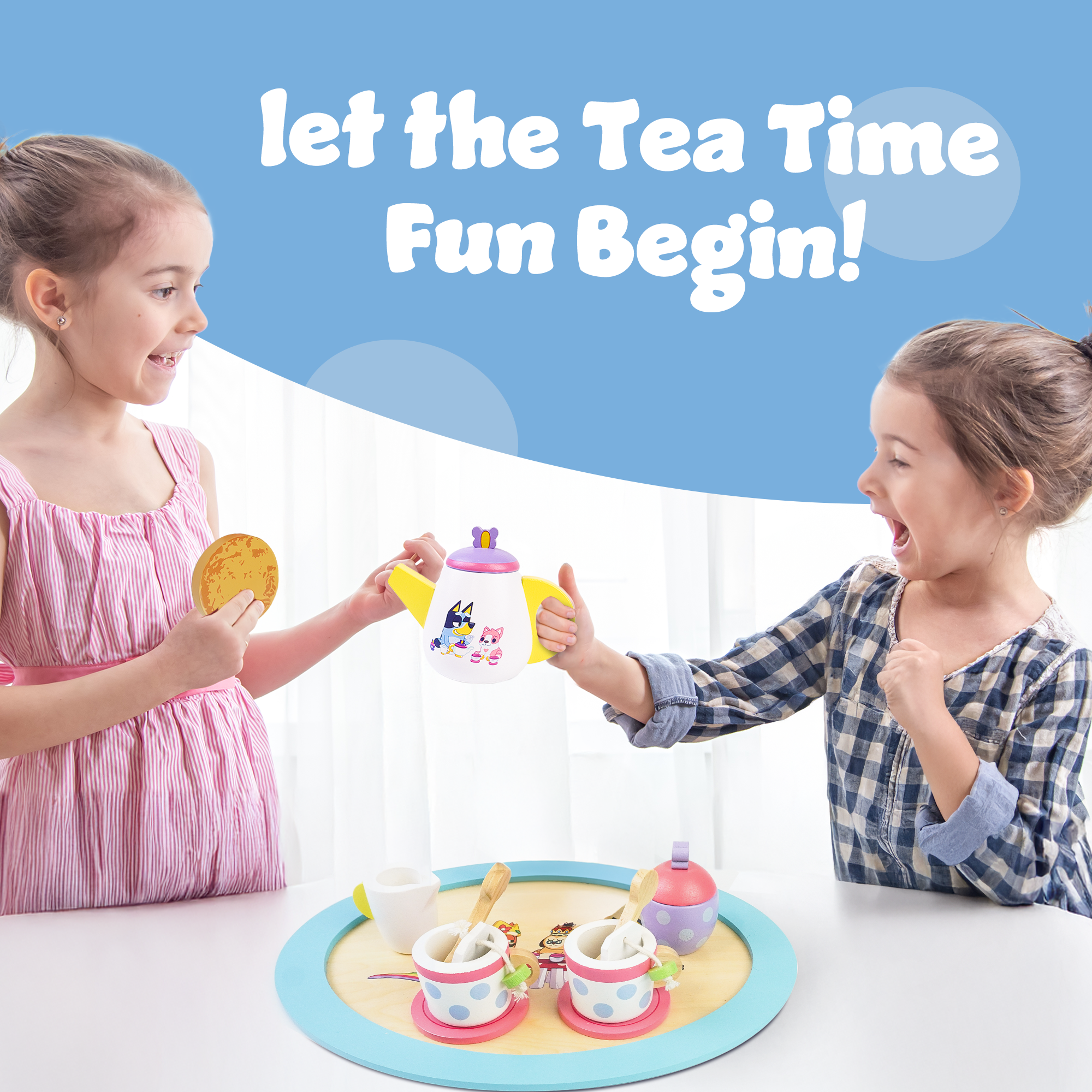 Bluey Wooden Tea Party Set – 18 Piece Pretend Play Set – FSC Certified Eco-Friendly Toy for Kids Aged 3+