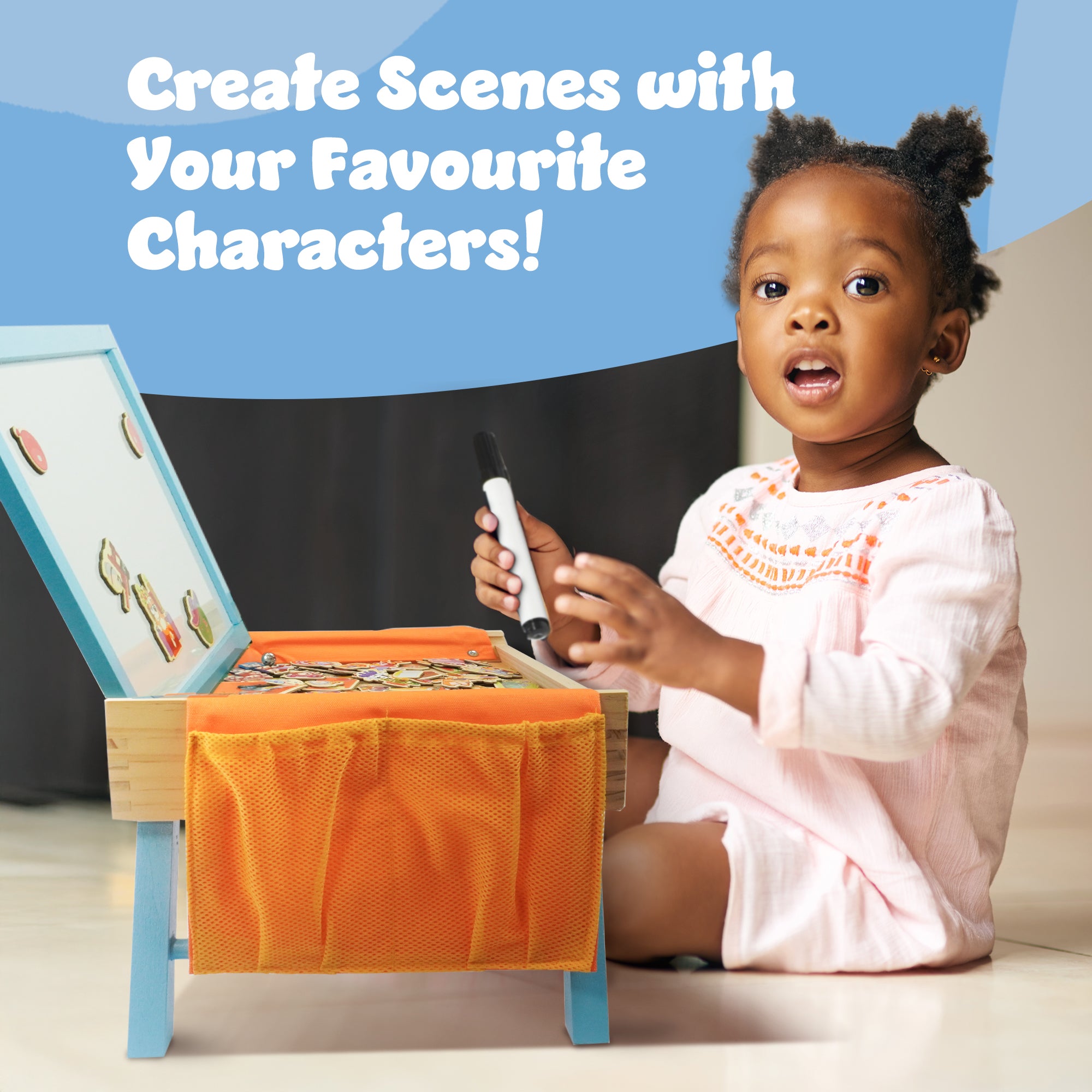 Bluey 102D Creation Station - 2 in 1 Magnetic Whiteboard & Lap Tray for Kids 3+, Portable, Sturdy & FSC-Certified, Compact & Kid-Safe