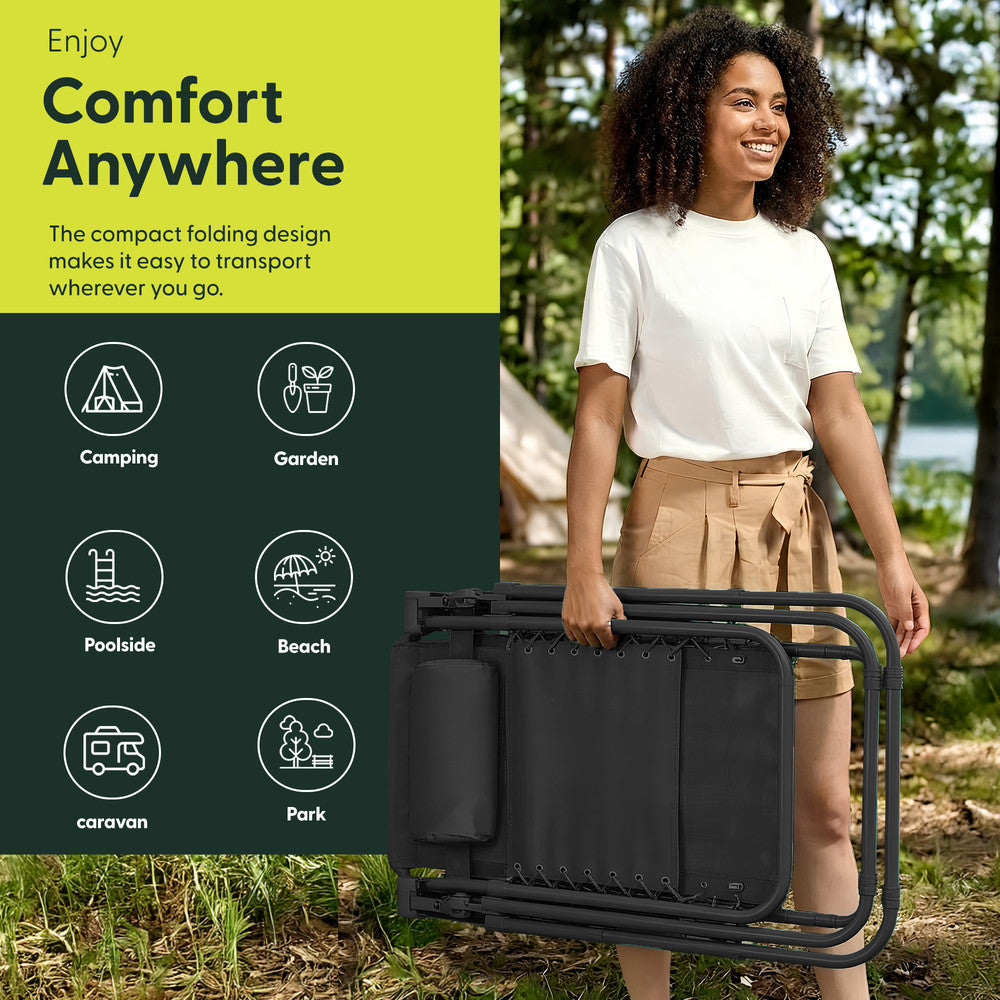 KEPLIN Set of 2 Heavy Duty Monocolour and Basic Textoline Zero Gravity Chairs for Garden Light Reclining Patio Sun loungers Easy to Clean Adjustable Head Rest Foldable with Cup & Phone Holder