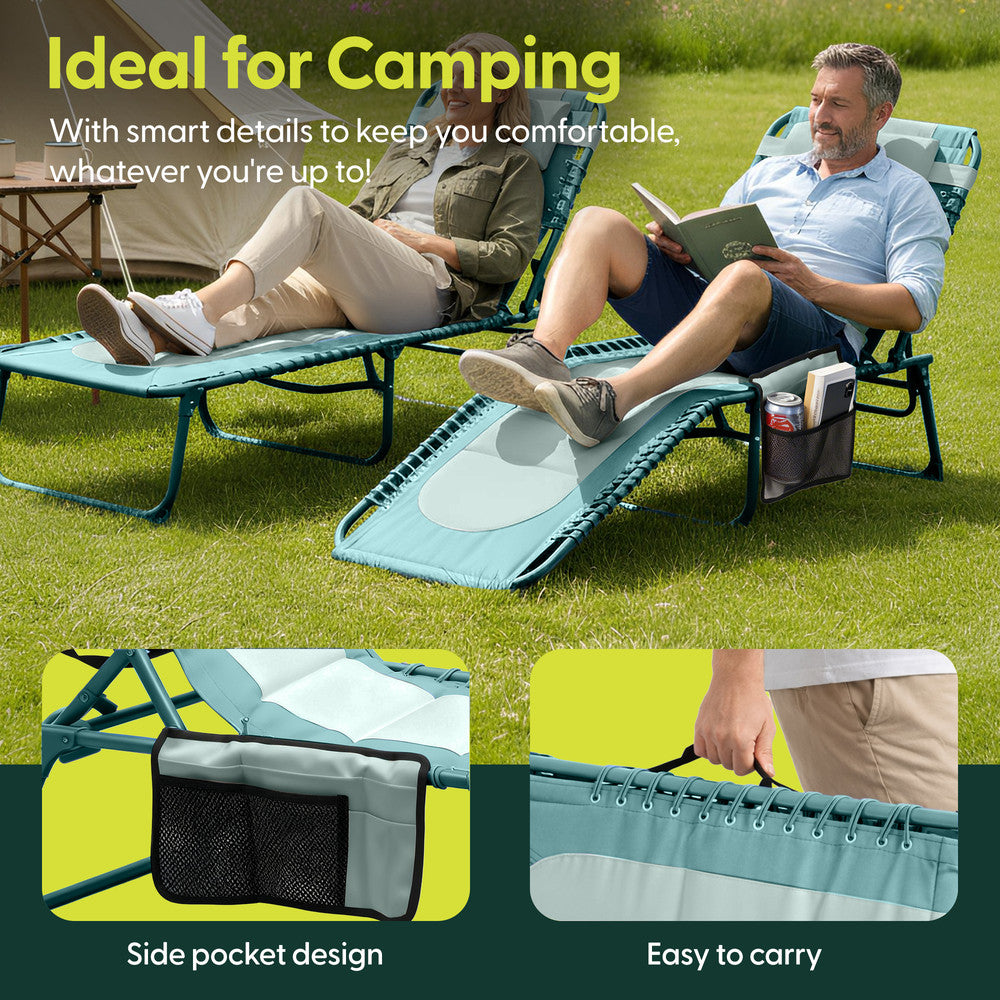 KEPLIN Foldable Sun Lounger Chair - Outdoor Garden Recliner with Color Block Design, 4 Position Adjustable Backrest, Padded 600D Oxford Fabric, Portable Patio Camping Deck Chair 110kg