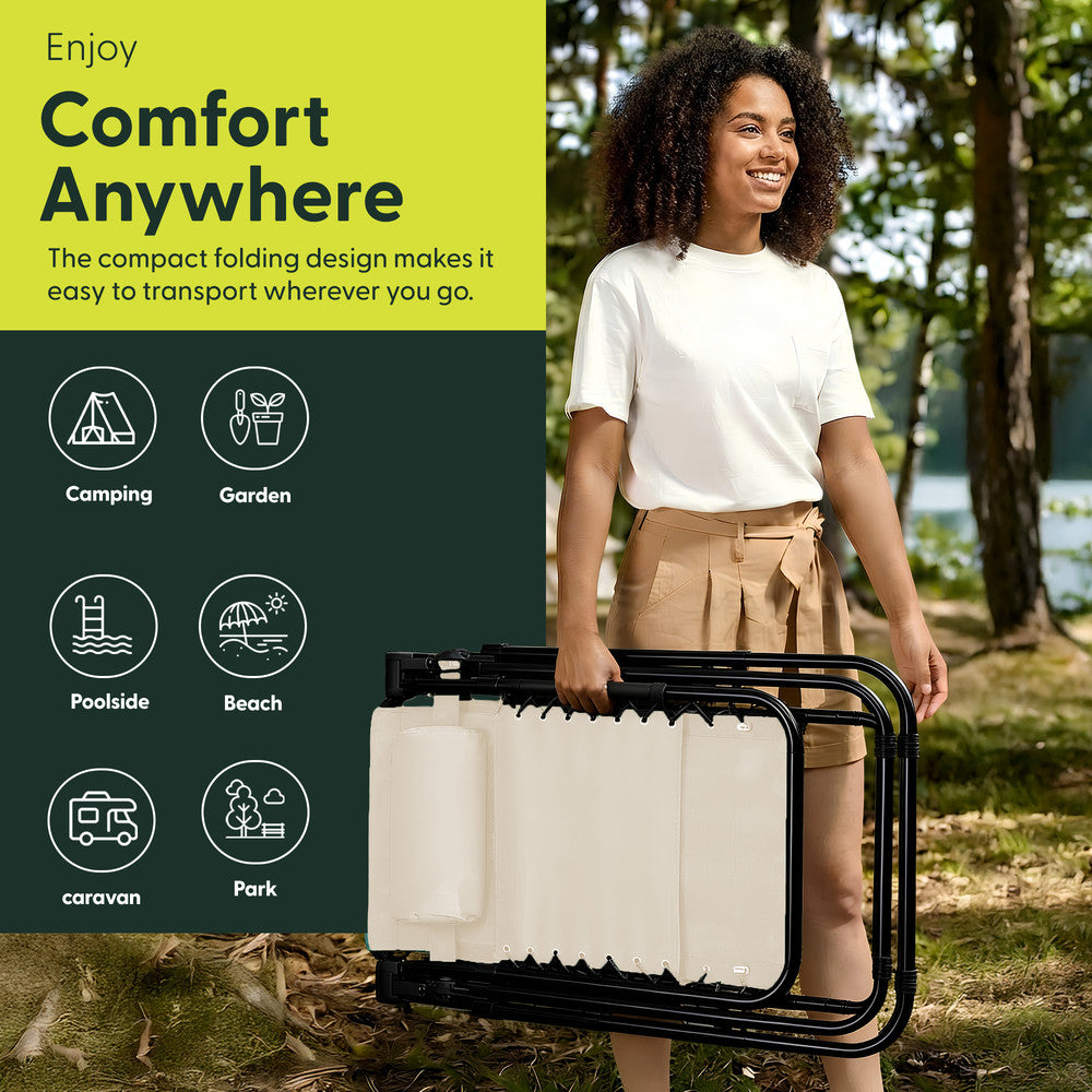 KEPLIN Set of 2 Heavy Duty Monocolour and Basic Textoline Zero Gravity Chairs for Garden Light Reclining Patio Sun loungers Easy to Clean Adjustable Head Rest Foldable with Cup & Phone Holder