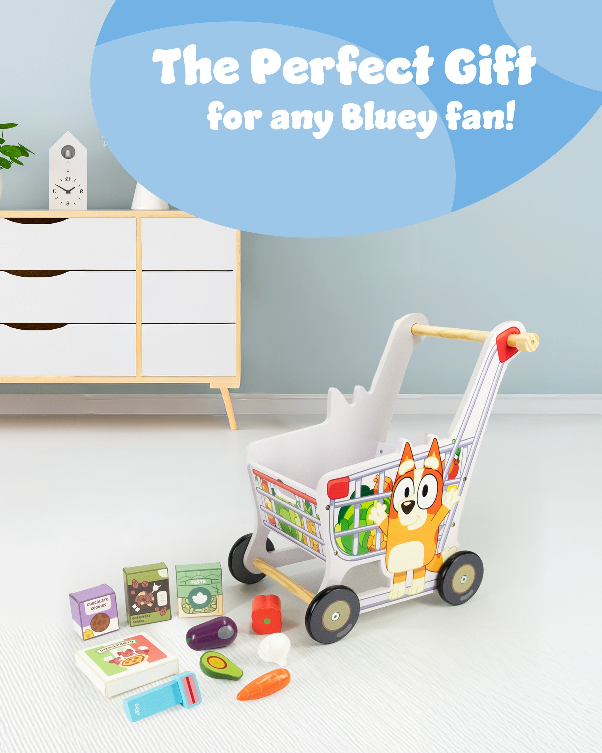 Bluey Shopping Trolley, with Free-Rolling Wheels and Rotating Handle. The Ideal Size For Toddlers