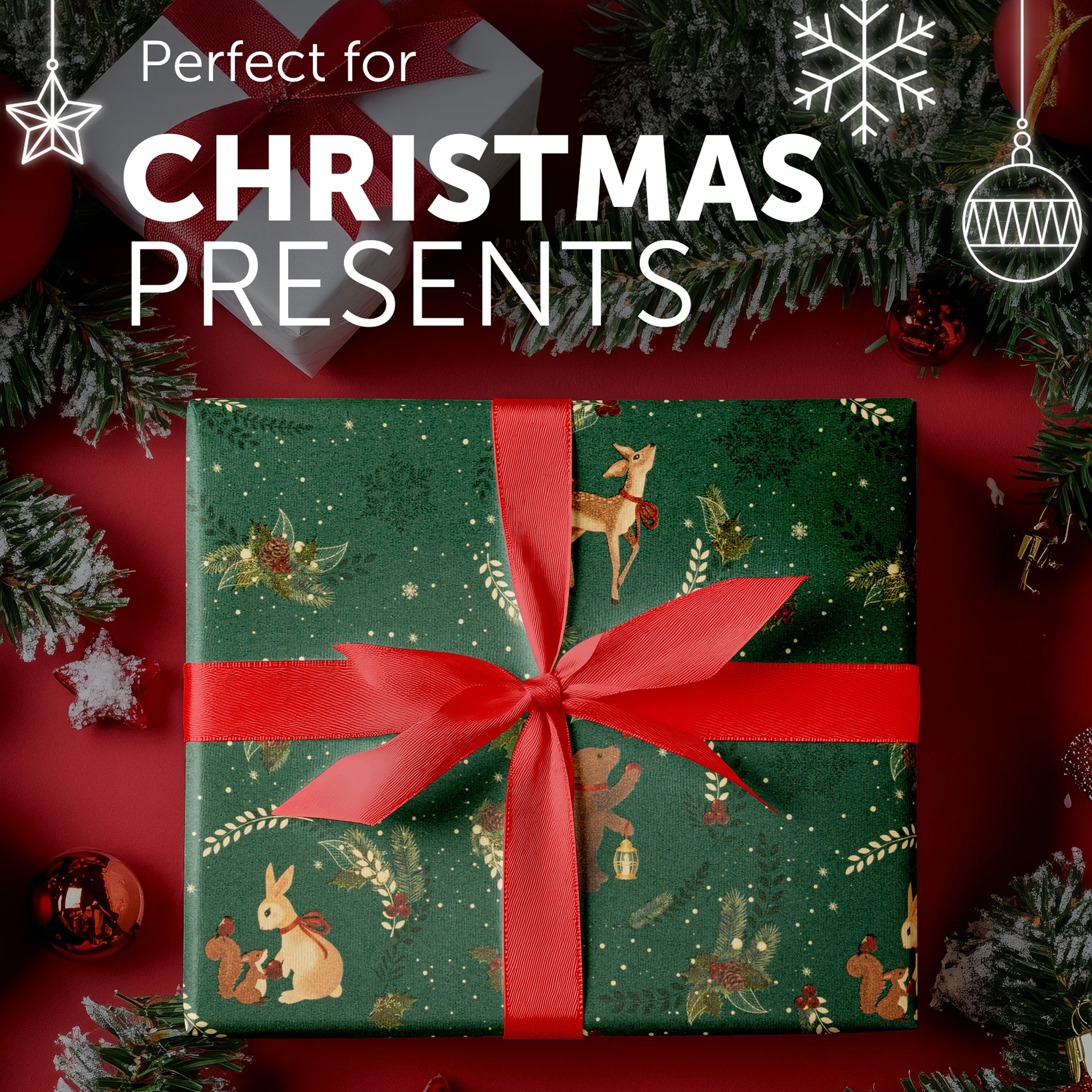 Kraft & Co 2 Pack Christmas Wrapping Paper Roll - Festive Designed Recyclable Kraft Paper, Perfect for Holiday Gifts, Arts & Crafts-Wrapping for a Merry Christmas (44.5cm x 25m)