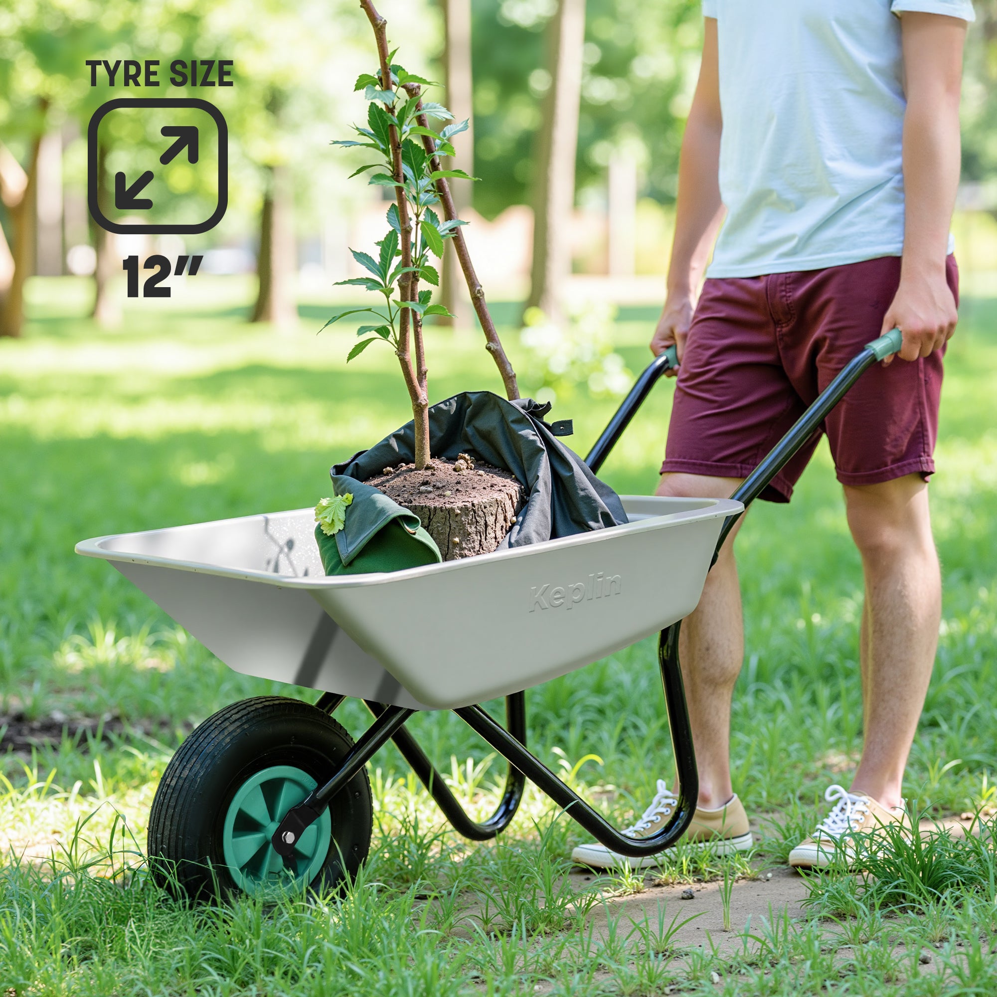 Keplin Heavy Duty Wheelbarrow - 200kg Load, Galvanized Steel Garden Large Wheel Barrow, 1 Pneumatic Tyre, Durable & Easy to Use for Gardening, Landscaping, DIY, Outdoor Tasks & Rough Terrain