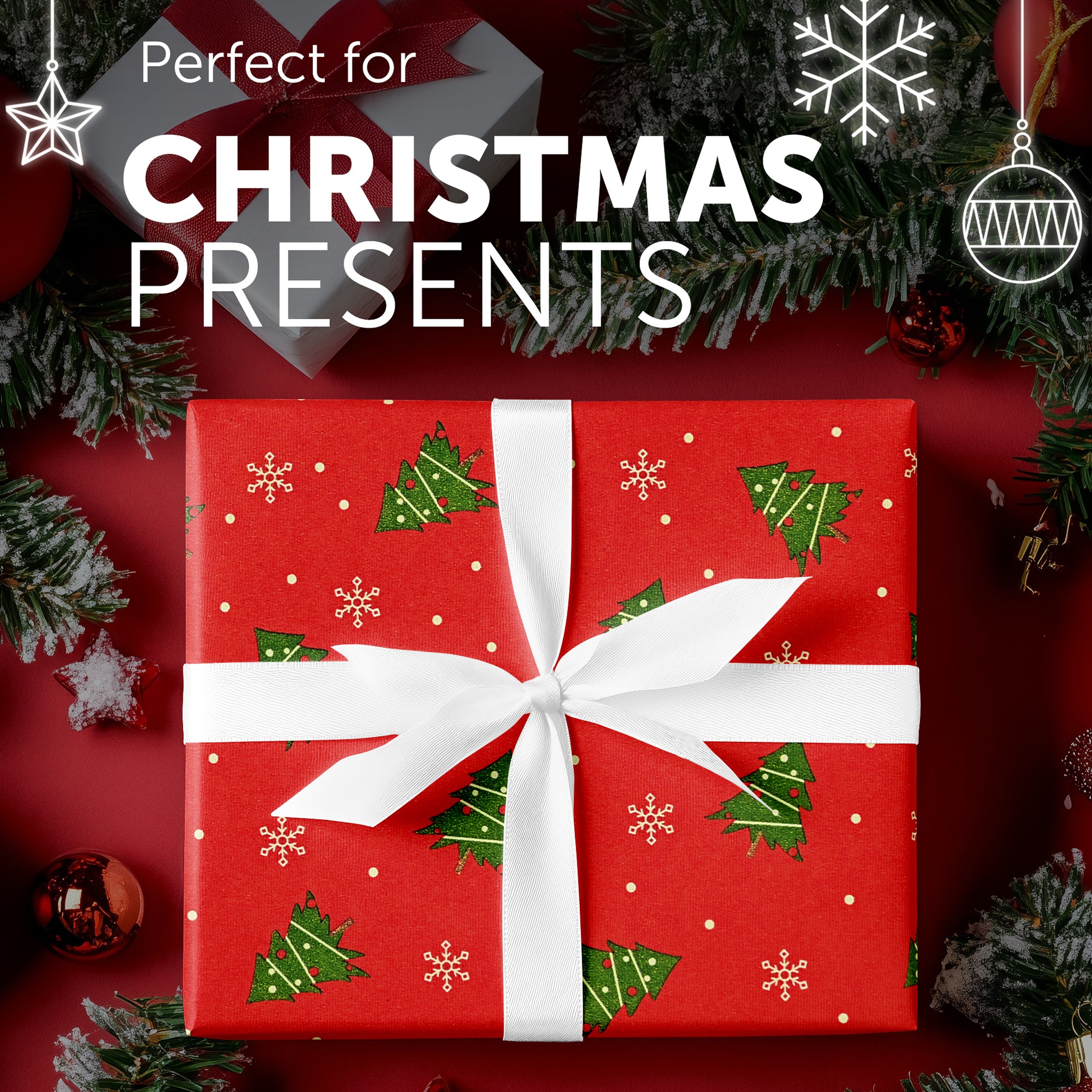 Kraft & Co 2 Pack Christmas Wrapping Paper Roll - Festive Designed Recyclable Kraft Paper, Perfect for Holiday Gifts, Arts & Crafts-Wrapping for a Merry Christmas (44.5cm x 25m)