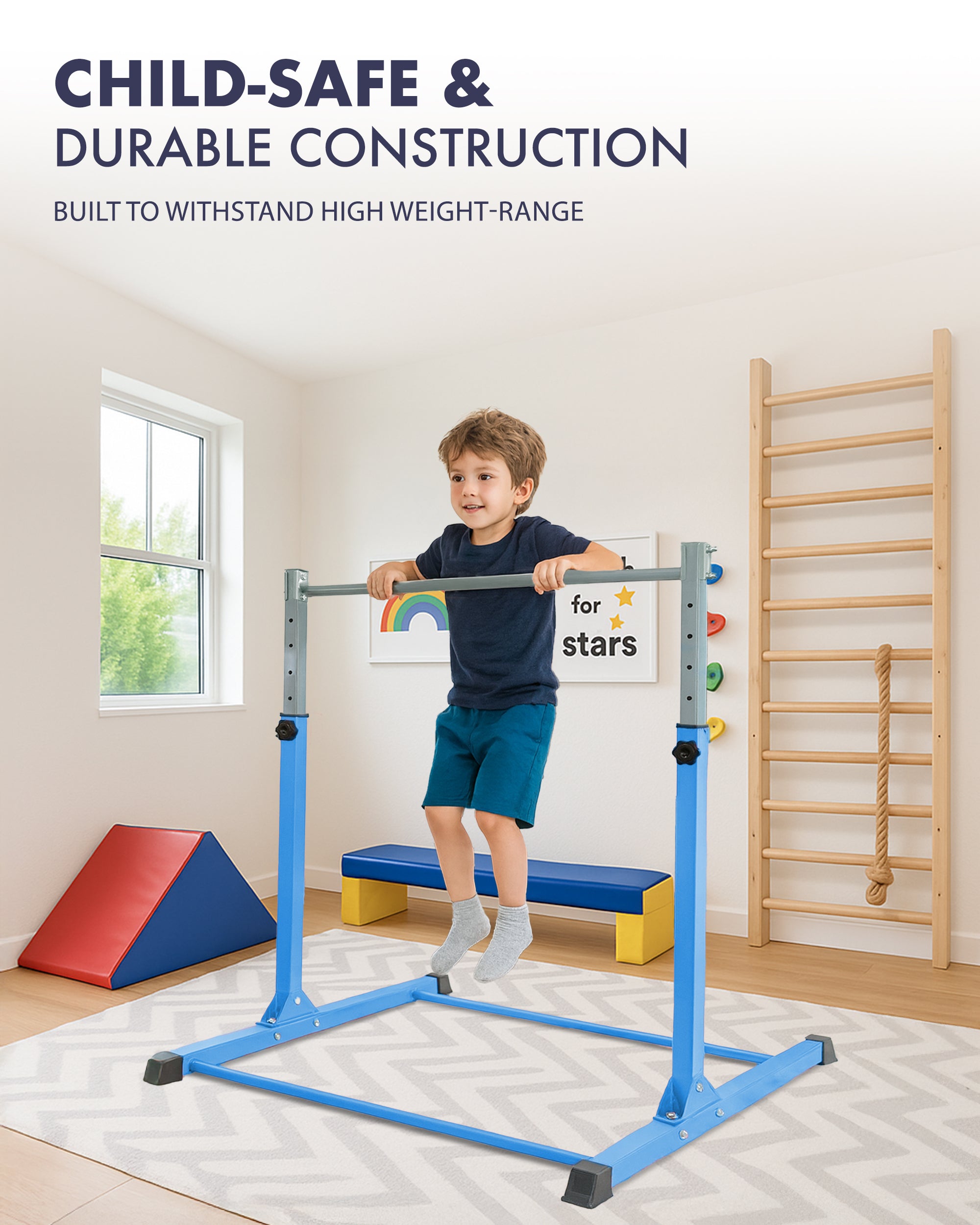 KAYMAN Foldable Large Gymnastics Horizontal Bar – Adjustable Height, Durable Iron Frame with Hand Protection Wrap