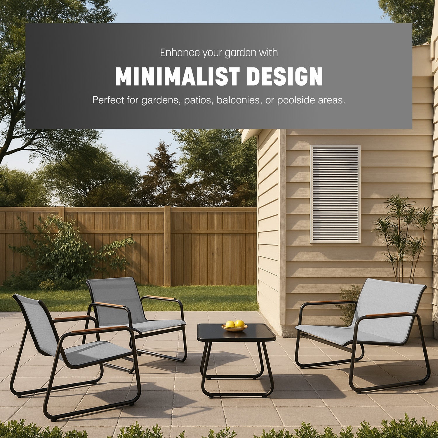 KEPLIN 4PC Conversation Set - Mesh Garden Furniture Set – Modern Outdoor Patio Seating – Easy Assembly – Comfortable & Durable – Stylish Design – Ideal for Gardens, Balconies, Poolside