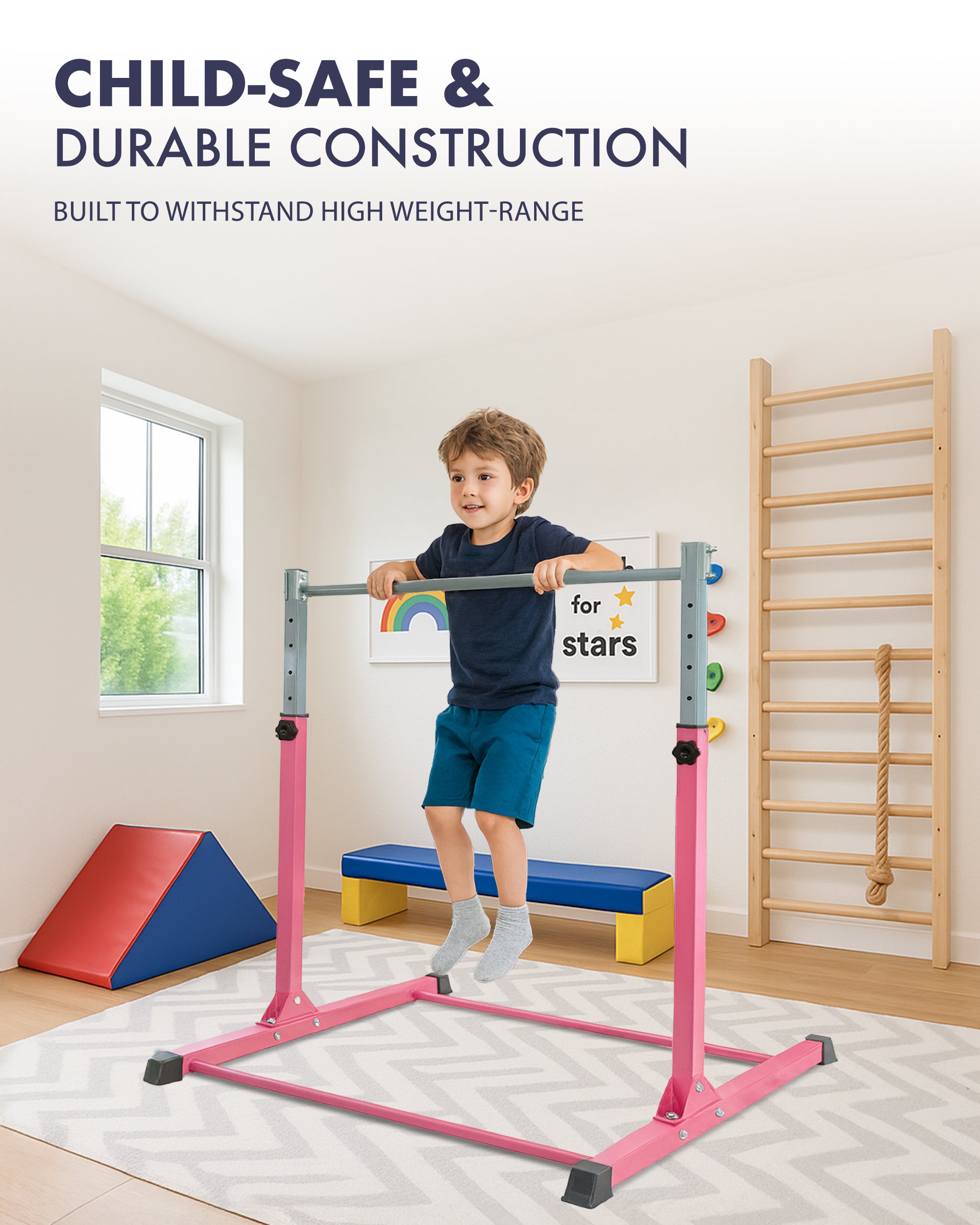 KAYMAN Foldable Large Gymnastics Horizontal Bar – Adjustable Height, Durable Iron Frame with Hand Protection Wrap