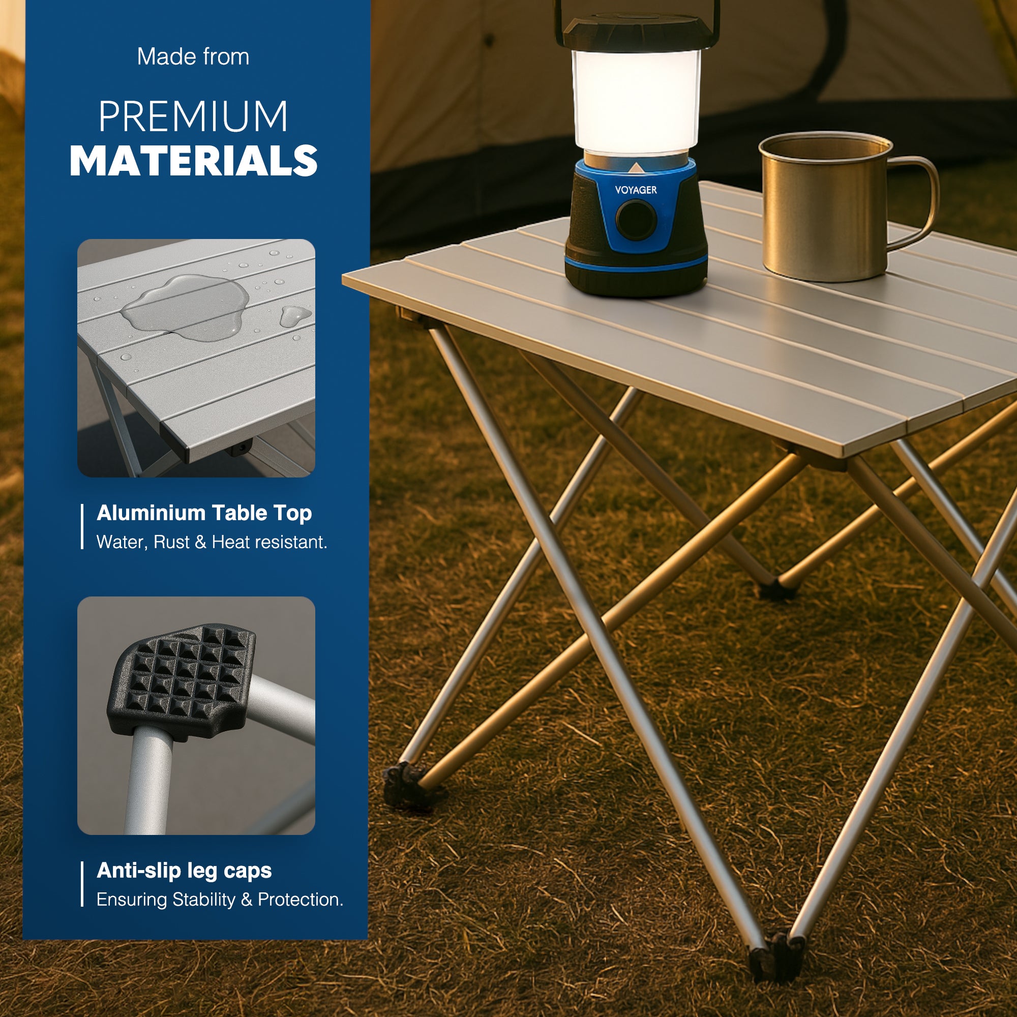 Voyager Camping Table – Foldable Outdoor Table with Adjustable Height, Extra Storage, Quick Setup, Lightweight & Durable – Compact Table for Camping, Picnic & Travel