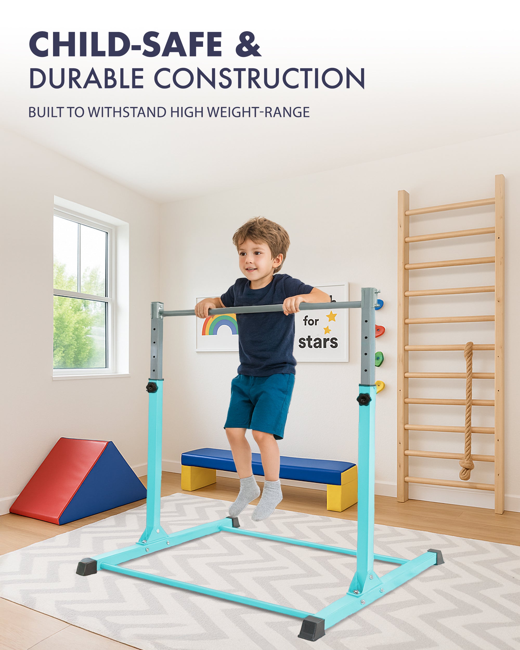 KAYMAN Foldable Large Gymnastics Horizontal Bar – Adjustable Height, Durable Iron Frame with Hand Protection Wrap