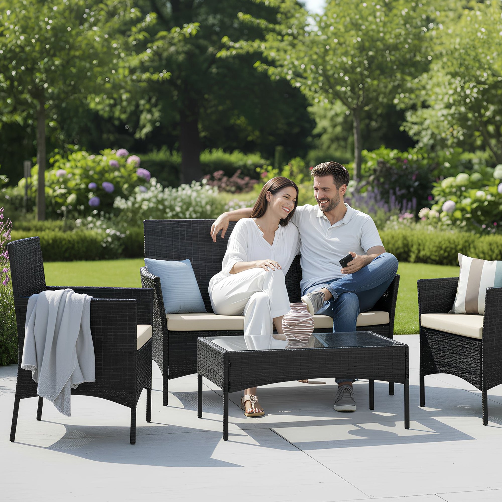 4 Piece Rattan Black