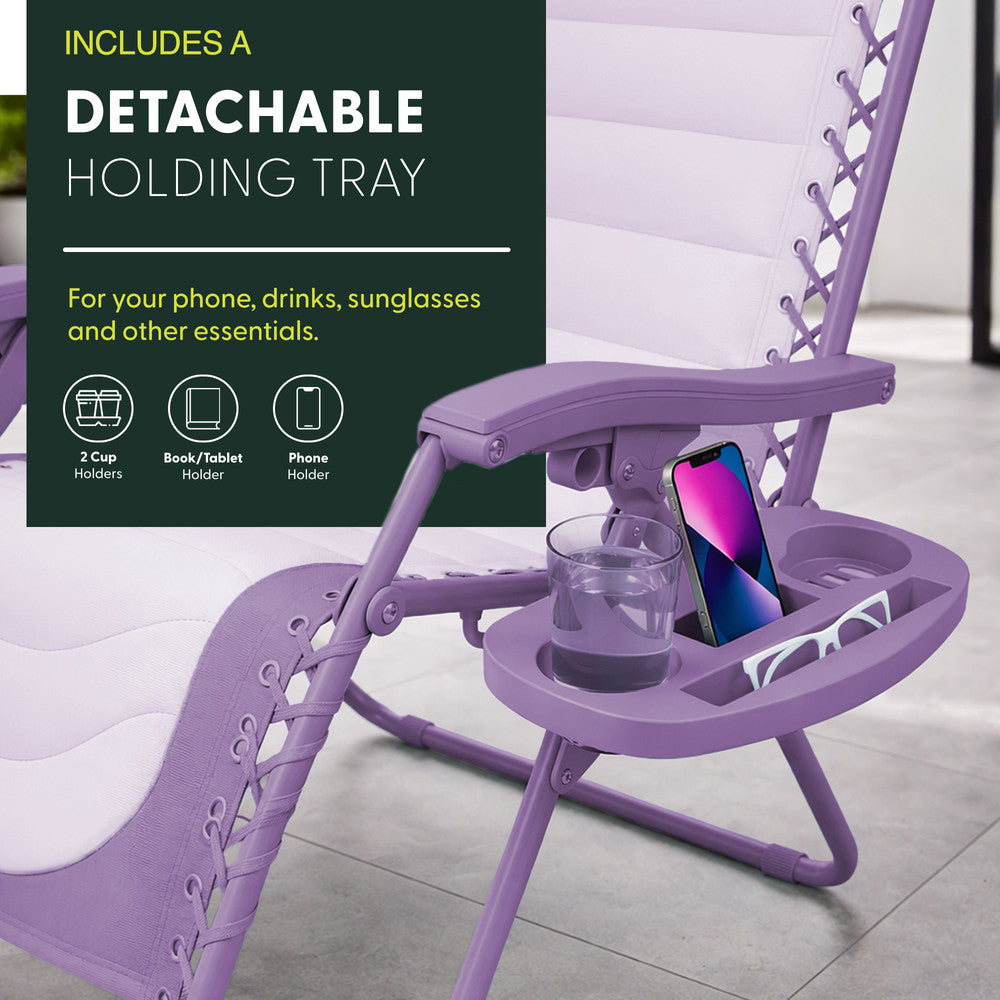 KEPLIN 2 Pack XXL Premium Heavy-Duty Colour Block Zero Gravity Chairs, Adjustable Headrest, Cup & Phone Holder, Foldabl