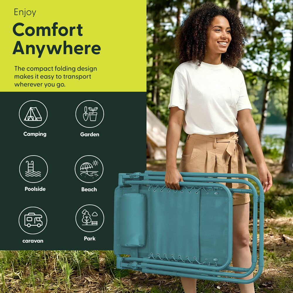 KEPLIN Set of 2 Heavy Duty Monocolour and Basic Textoline Zero Gravity Chairs for Garden Light Reclining Patio Sun loungers Easy to Clean Adjustable Head Rest Foldable with Cup & Phone Holder