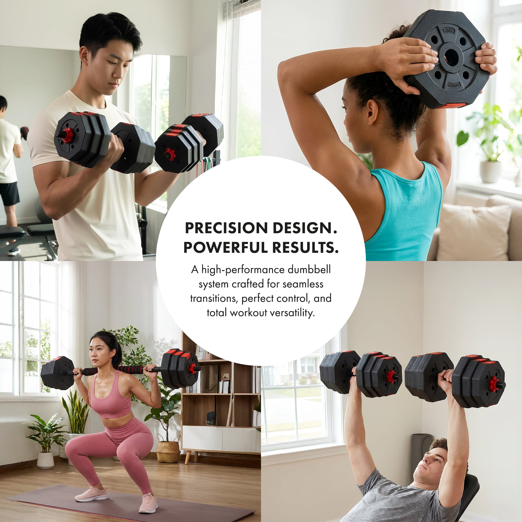 Kayman Adjustable Barbell Set - 20kg Total Weight with Non-Rolling Design, Adjustable Weights & Comfortable Grip - Training Equipment for Versatile Workouts at Home & Gym - Unisex (Black & Red)