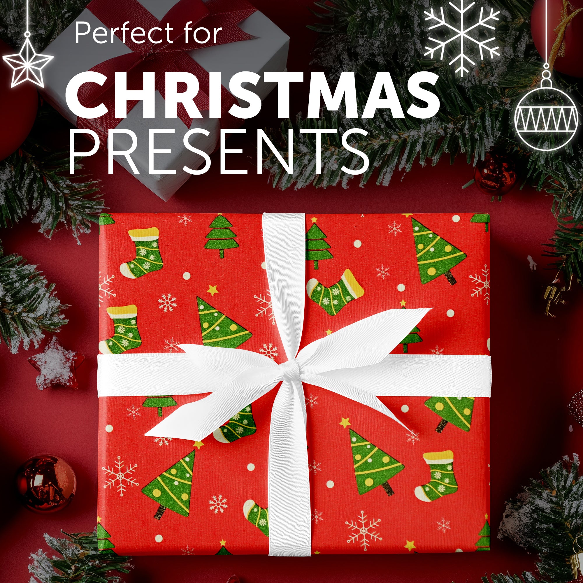 Kraft & Co 2 Pack Christmas Wrapping Paper Roll - Festive Designed Recyclable Kraft Paper, Perfect for Holiday Gifts, Arts & Crafts-Wrapping for a Merry Christmas (44.5cm x 25m)