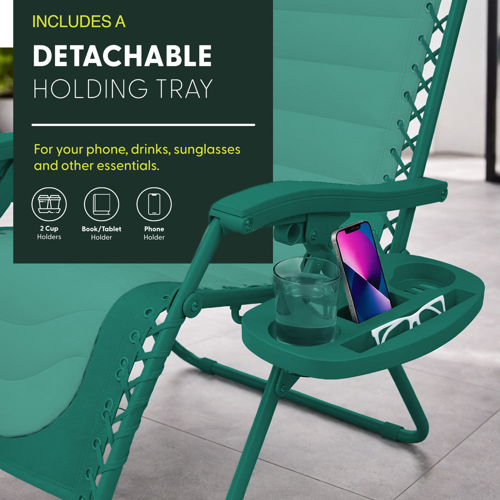 KEPLIN 2 Pack XXL Premium Heavy-Duty Colour Block Zero Gravity Chairs, Adjustable Headrest, Cup & Phone Holder, Foldabl