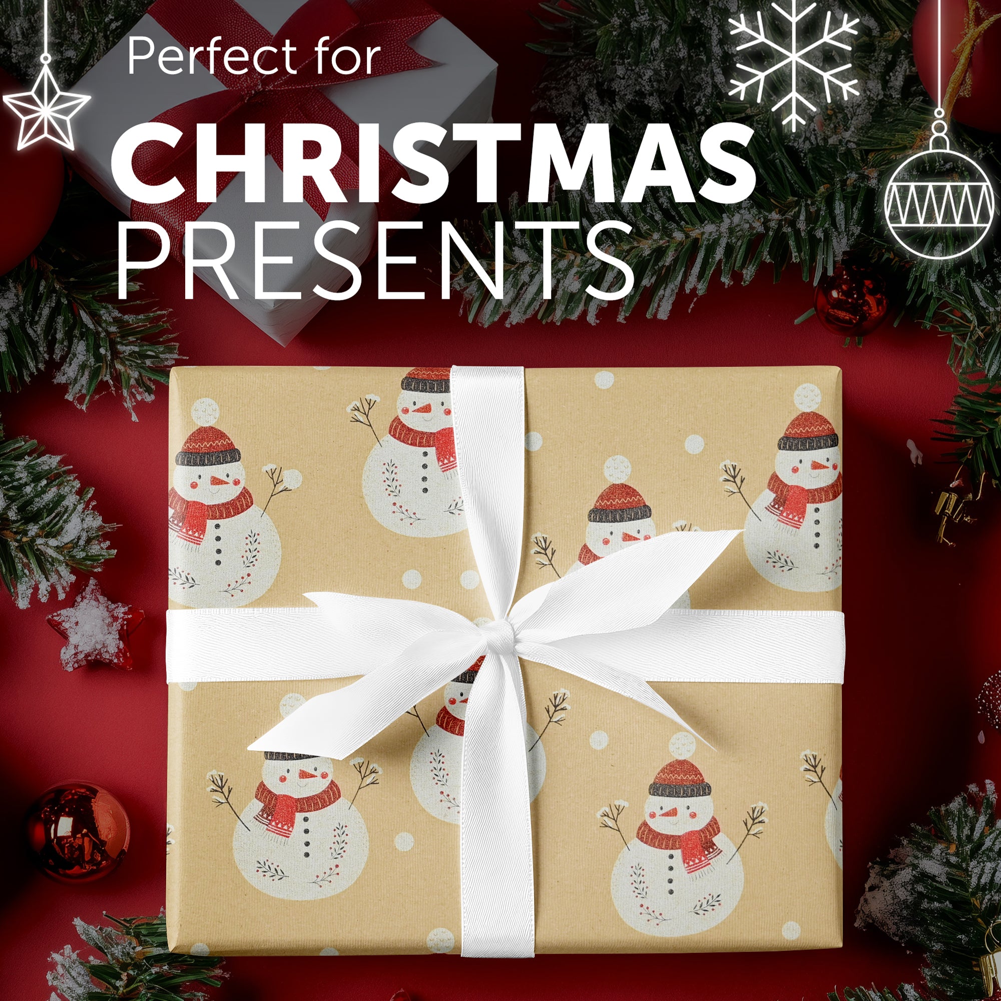 Kraft & Co 2 Pack Christmas Wrapping Paper Roll - Festive Designed Recyclable Kraft Paper, Perfect for Holiday Gifts, Arts & Crafts-Wrapping for a Merry Christmas (44.5cm x 25m)