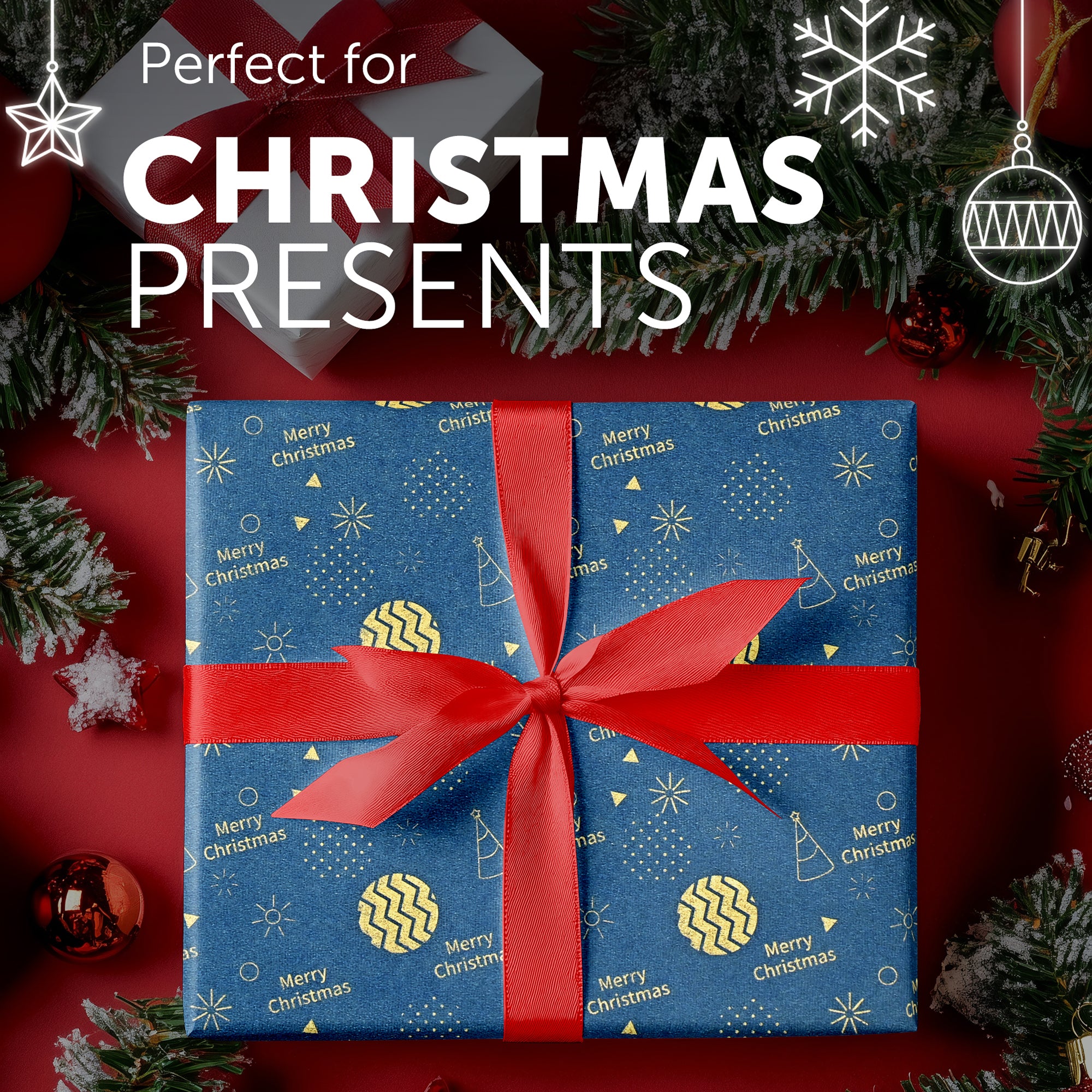 Kraft & Co 2 Pack Christmas Wrapping Paper Roll - Festive Designed Recyclable Kraft Paper, Perfect for Holiday Gifts, Arts & Crafts-Wrapping for a Merry Christmas (44.5cm x 25m)