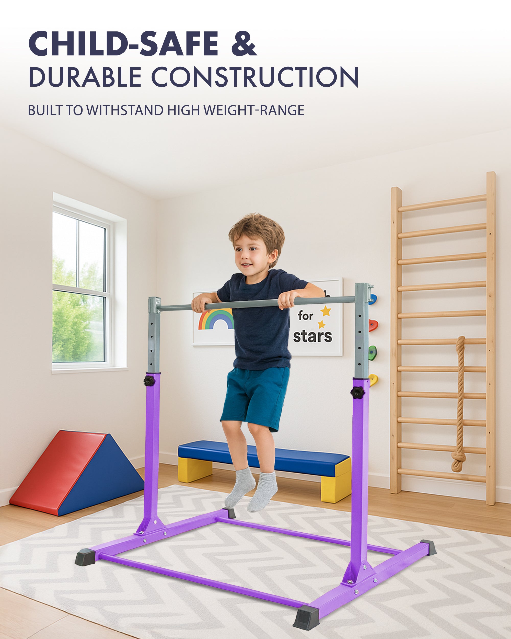 KAYMAN Foldable Large Gymnastics Horizontal Bar – Adjustable Height, Durable Iron Frame with Hand Protection Wrap