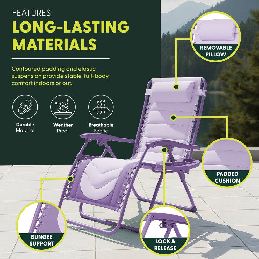 KEPLIN 2 Pack XXL Premium Heavy-Duty Colour Block Zero Gravity Chairs, Adjustable Headrest, Cup & Phone Holder, Foldabl