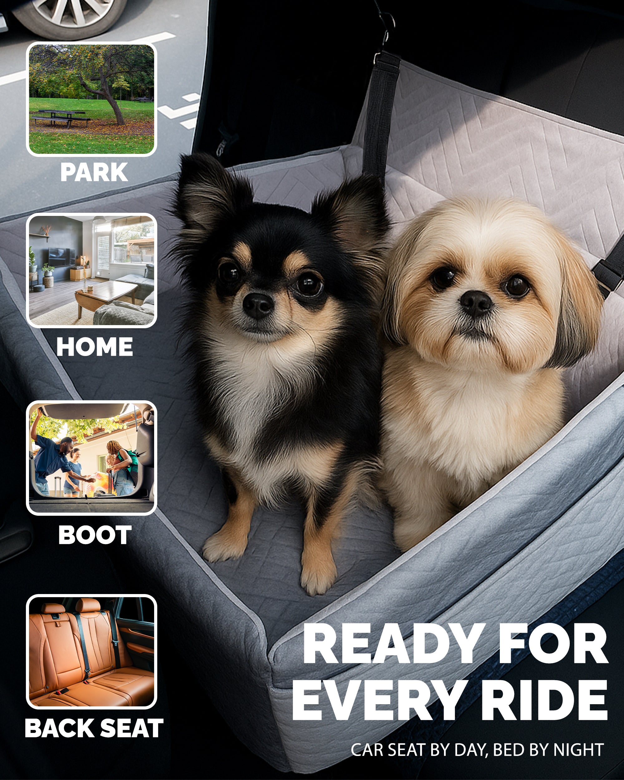 Furdreams XL Dog Car Seat – Plush Travel Bed with 10cm Foam Booster – Fits Dogs Up to 27kg – Non-Slip Base – 74x53x27cm – Converts to Cozy Sofa Bed – Machine Washable Cover
