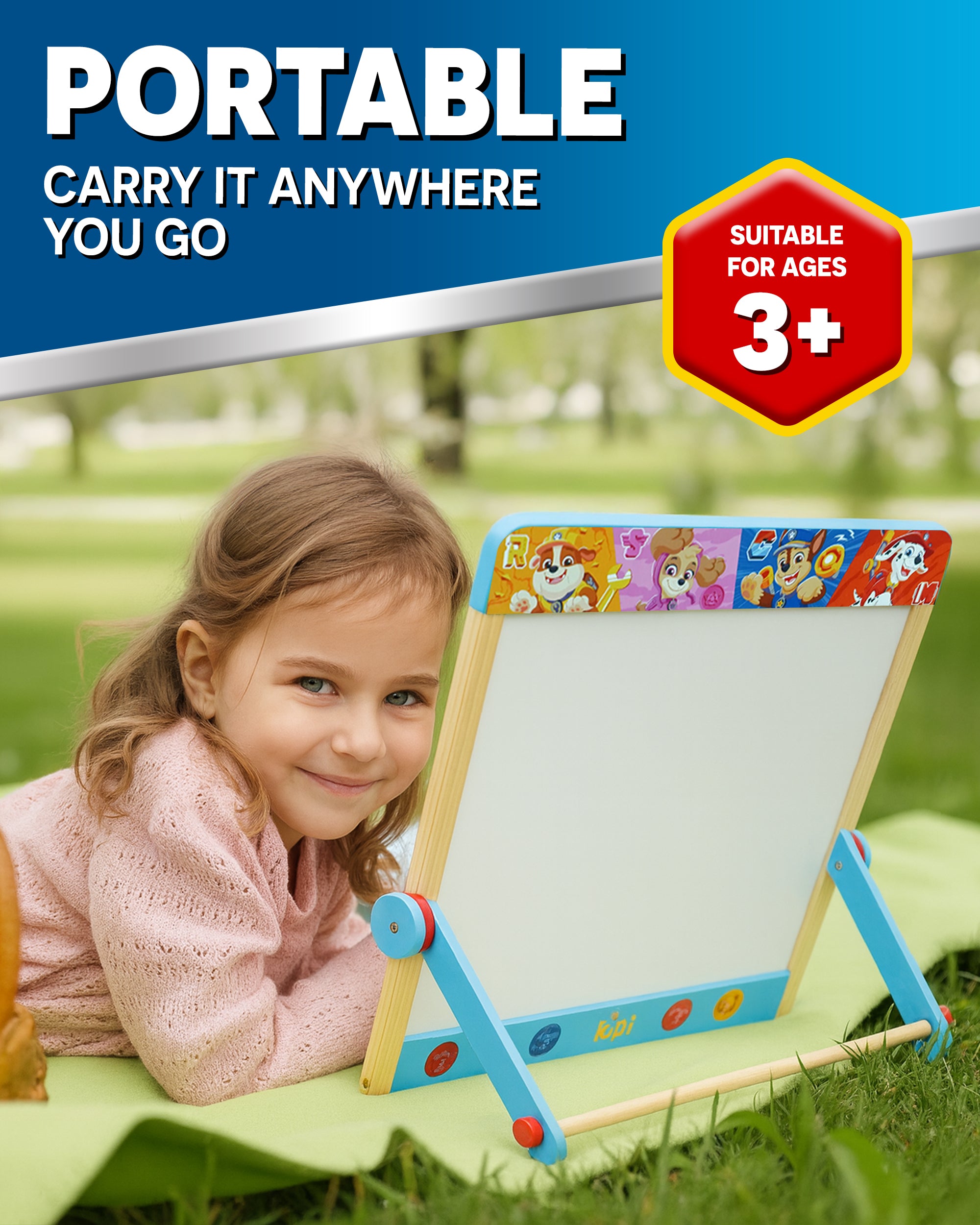 Paw Patrol Tabletop Easel for Kids – 2 in 1 Double-Sided Chalkboard and Whiteboard with Pen, Chalk & Eraser – Portable Drawing Board for Children