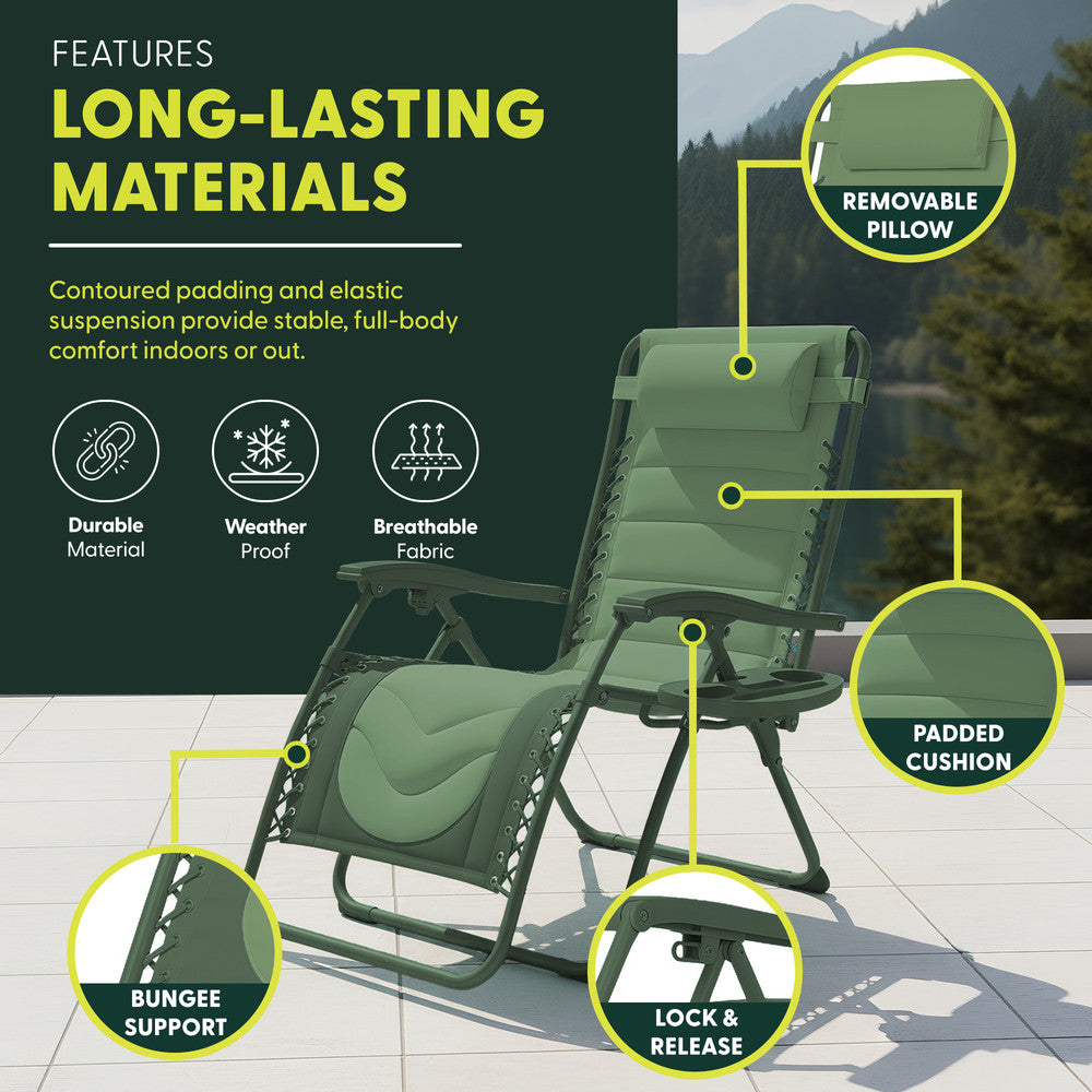 KEPLIN 2 Pack XXL Premium Heavy-Duty Colour Block Zero Gravity Chairs, Adjustable Headrest, Cup & Phone Holder, Foldabl