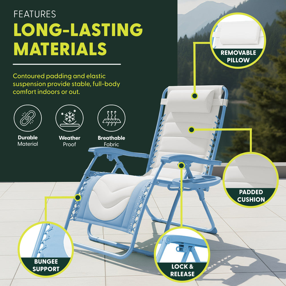 KEPLIN 2 Pack XXL Premium Heavy-Duty Colour Block Zero Gravity Chairs, Adjustable Headrest, Cup & Phone Holder, Foldabl